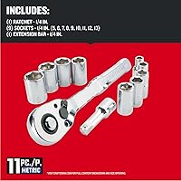 Vista 3 de CRAFTSMAN CMMT34871 - Juego de herramientas mecánicas, métrico, transmisión de 1/4 pulgada, 11 piezas