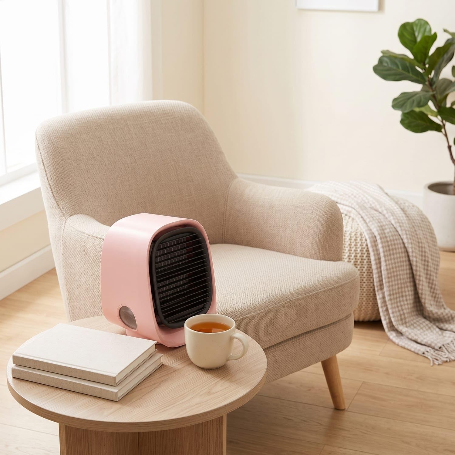 Compact Personal Air Cooler 3-Speed Air Cooler with Water Tank Rechargeable USB Desk Fan for Office Workers, Students, Dorm Room, Bedroom, White-image-39