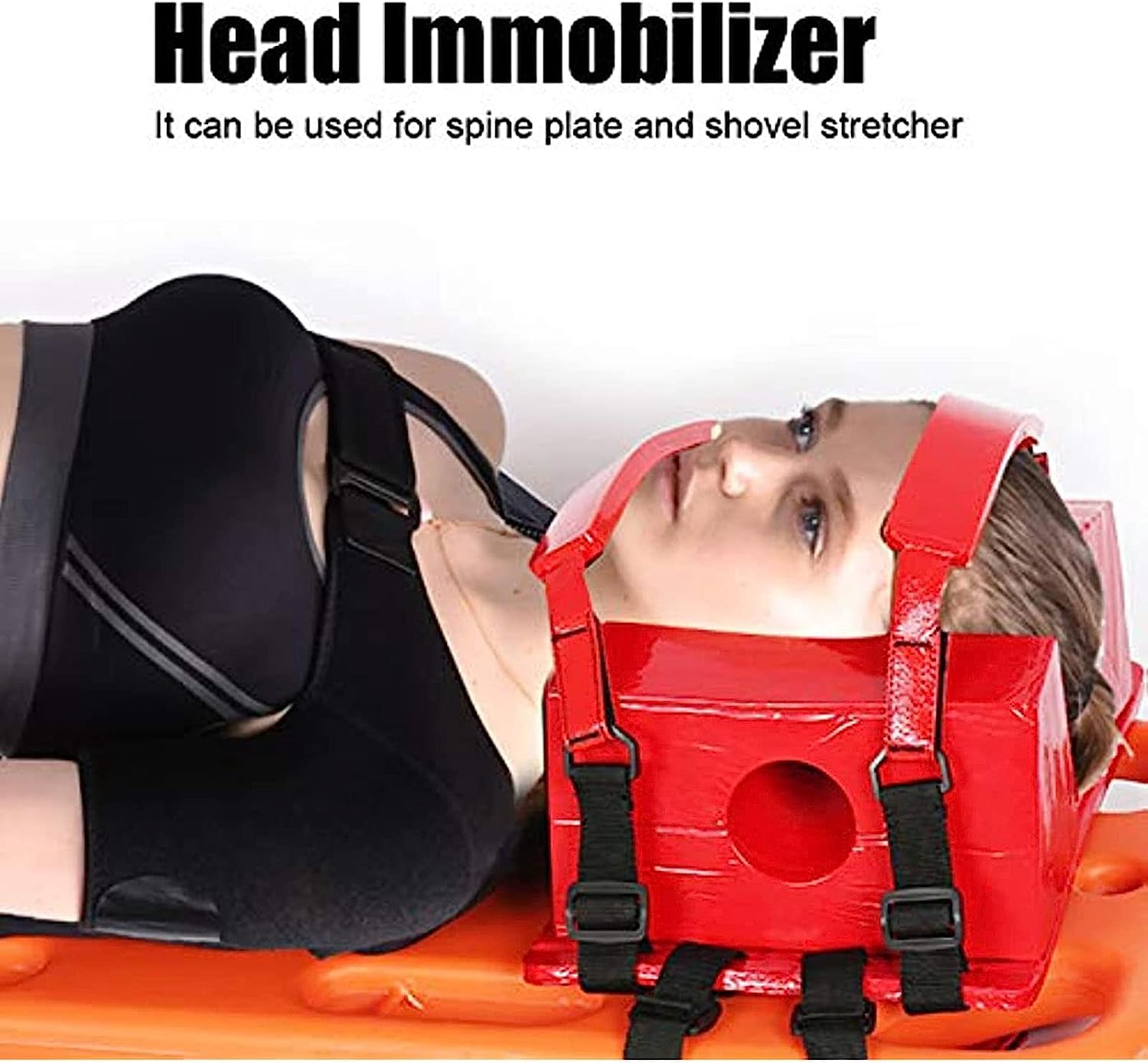 Inmovilizador de cabeza de placa de columna vertebral ajustable, inmovilizador de cabeza impermeable, práctica ayuda de emergencia con correas, soporte de cabeza de rayos X de primeros auxilios para