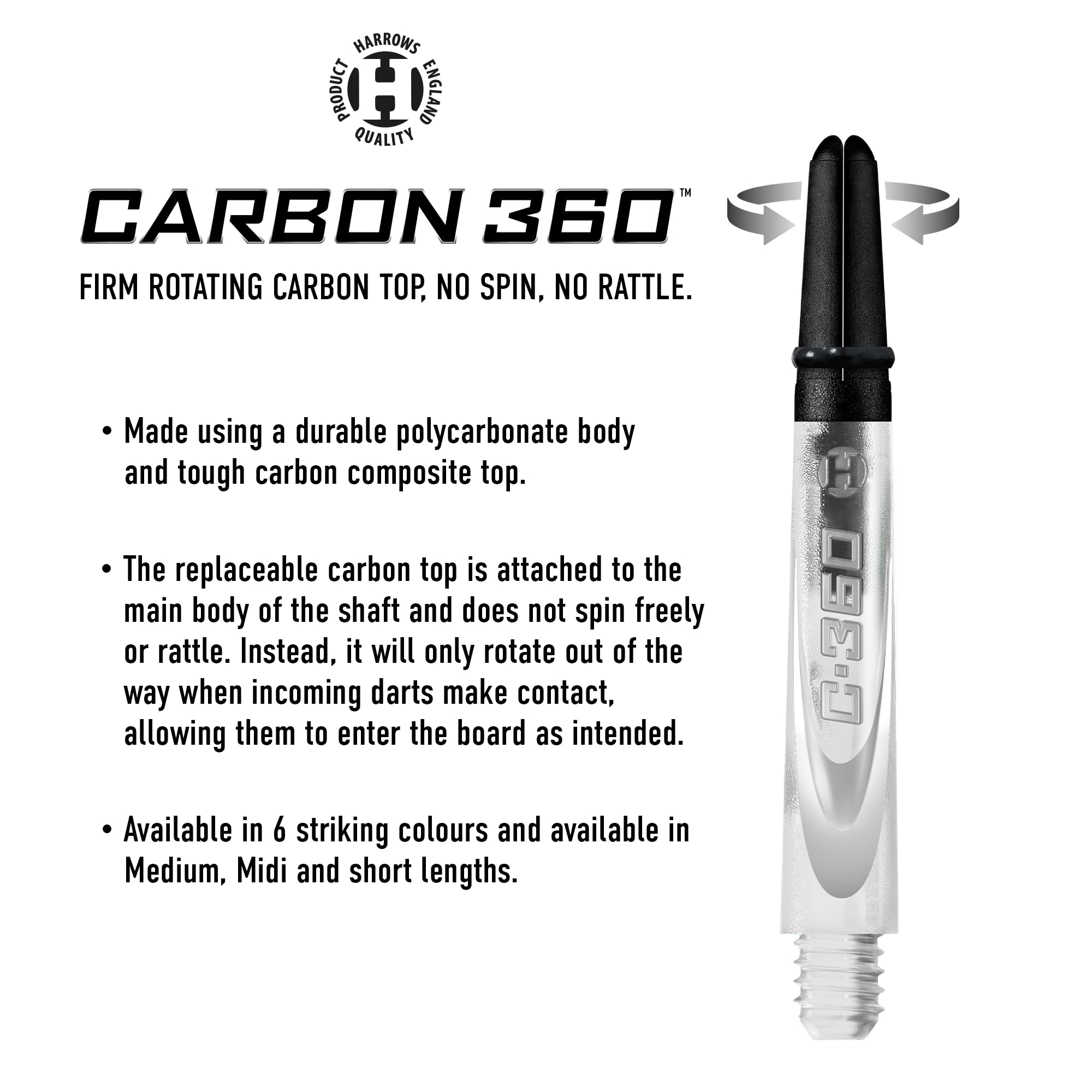 Harrows Carbon 360 przezroczyste wałki, zwiększony przepływ aerodynamiczny, wałki do rzutek, 3 wałki w opakowaniu, 3 opakowania w zestawie (łącznie 9 wałków)