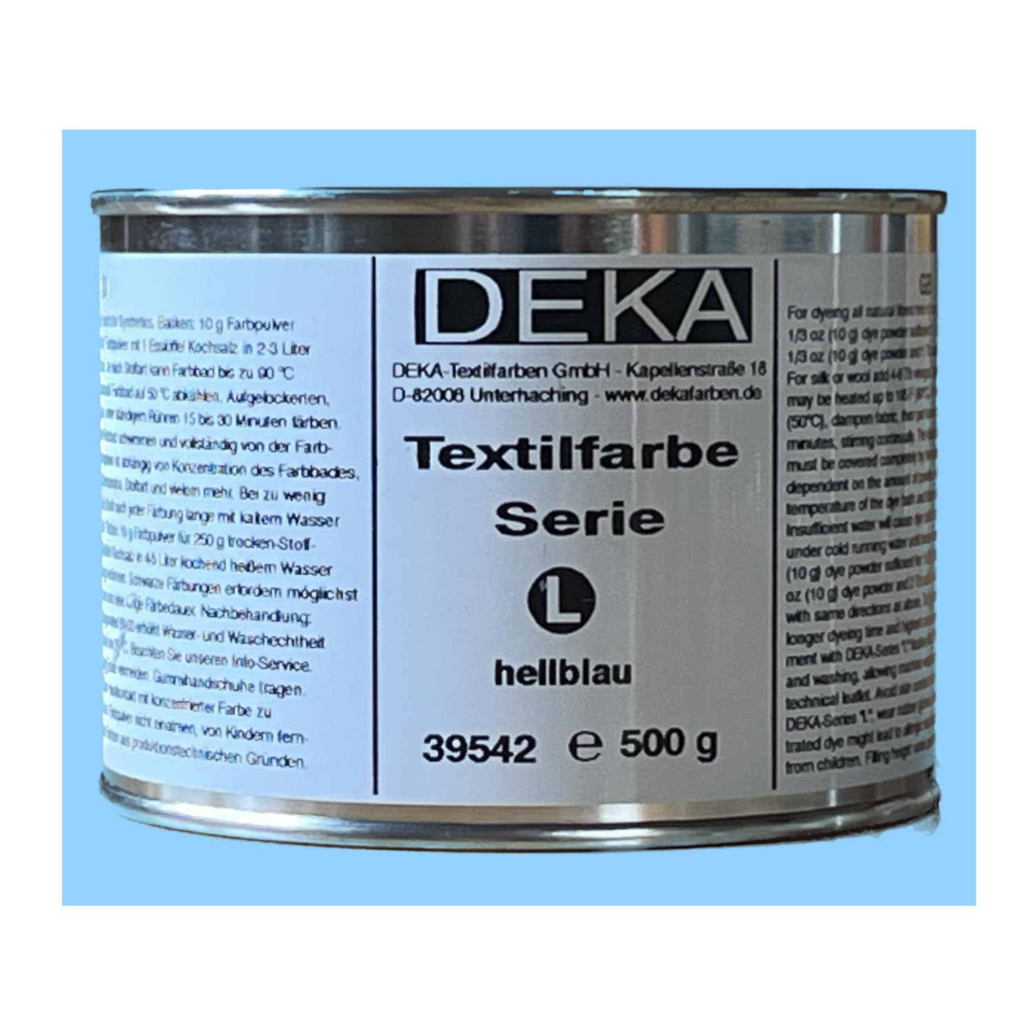 CREATIV DISCOUNT DEKA-Textilfarbe, Batikfarben, Stoff-Färbefarben, Serie L, lichtecht, 500g (Hellblau)