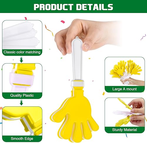 Miniatura 3 de 48 piezas de pinzas de mano a granel de 7.5 x 3.5 pulgadas, para hacer ruido, regalos de fiesta, aplaudiendo ruido, para cumpleaños, premios de