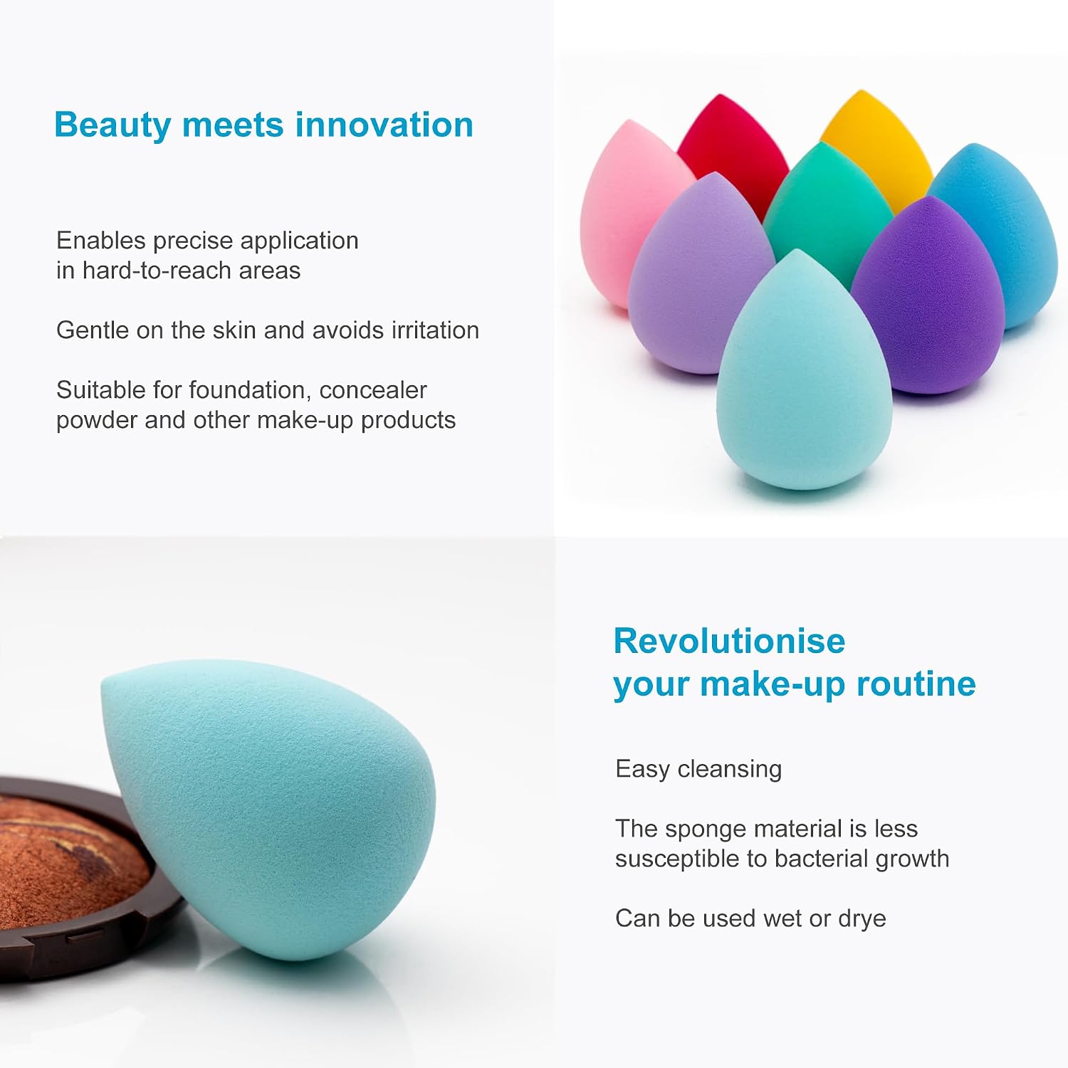Set of 5 Make Up Sponge Egg Makeup Sponge in Light Blue - Soft Beauty Blender for Foundation and Concealer Cosmetics Make-up Sponge for Cream and Liquid Foundation Powder image 3