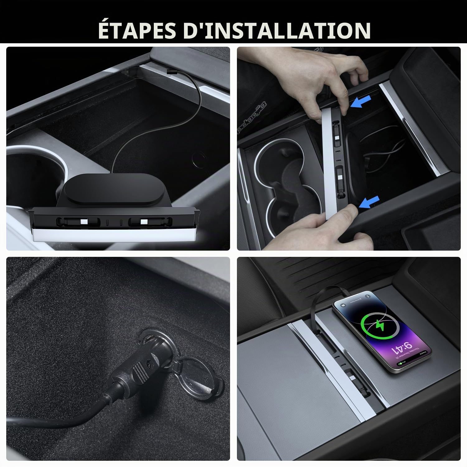 Tesla Hub USB pour Model 3 Highland 2024-2025 & Model Y Juniper 2025-2026, 135W, Station d'accueil Console Centrale