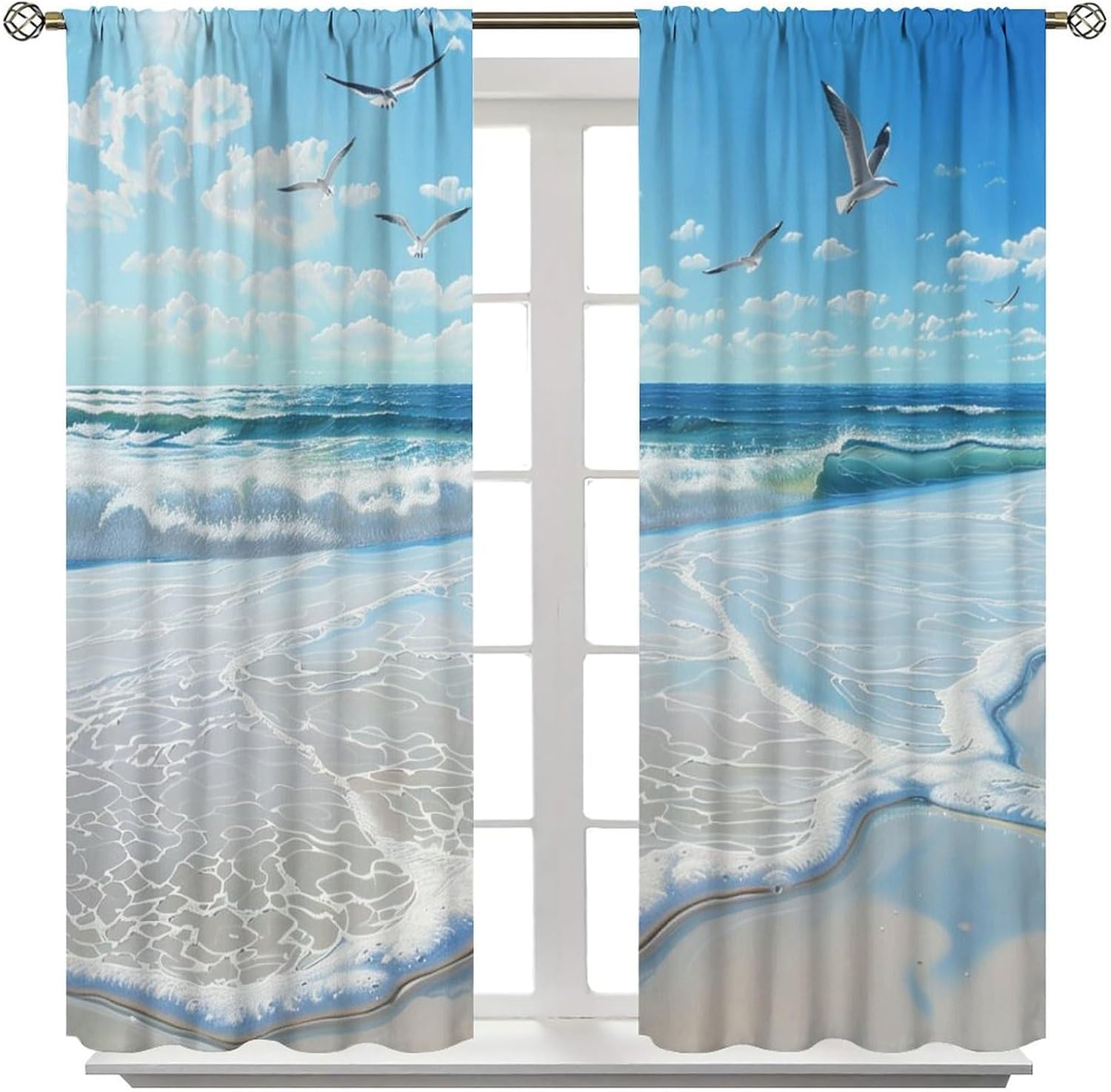 Blue Sea Seagull Blackout Curtains for Bedroom Kitchen, Beach Seabird Animal Window Curtains Rod Pocket Thermal Insulated Window Drapes, 2 Panels, Each 21" W x 45" L