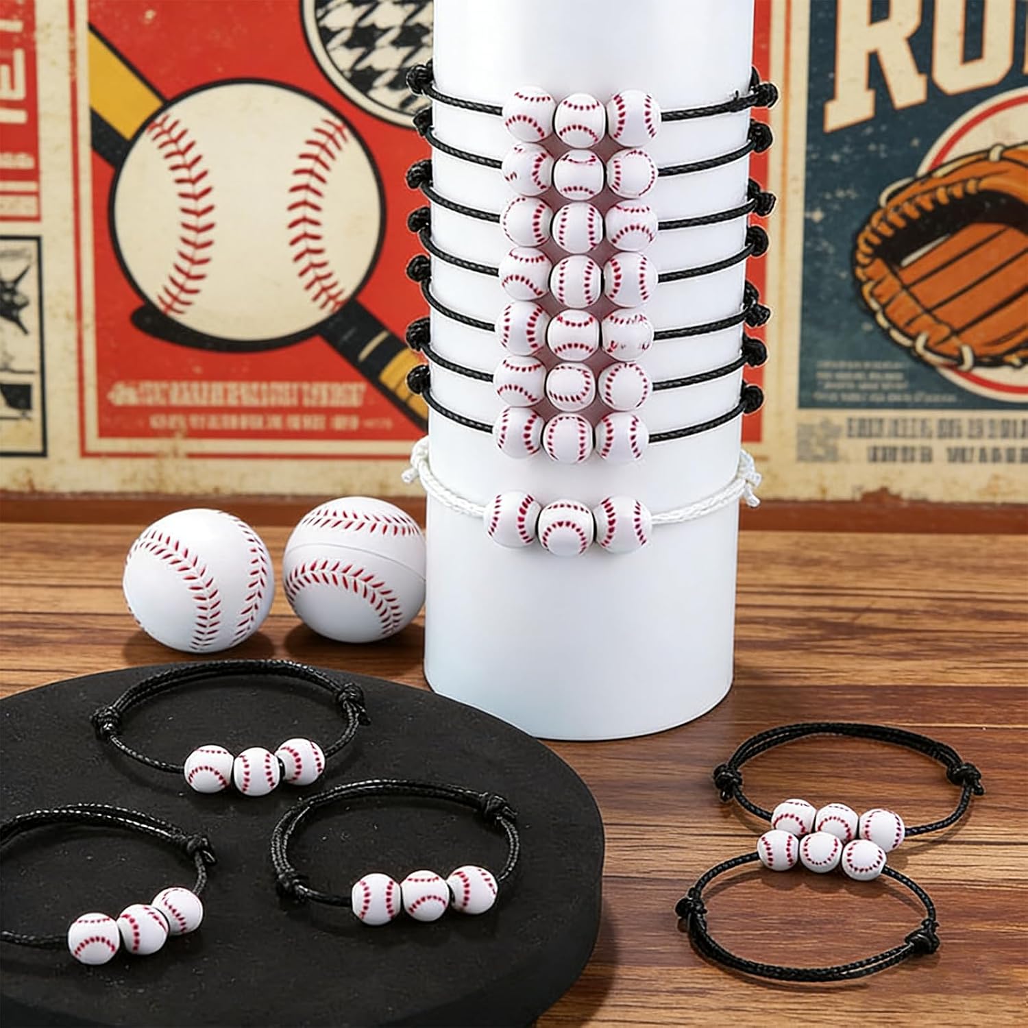 Baseball Bracelets Baseball Party Favors Bulk Sport Theme Charm Bracelets with Baseballs Beads