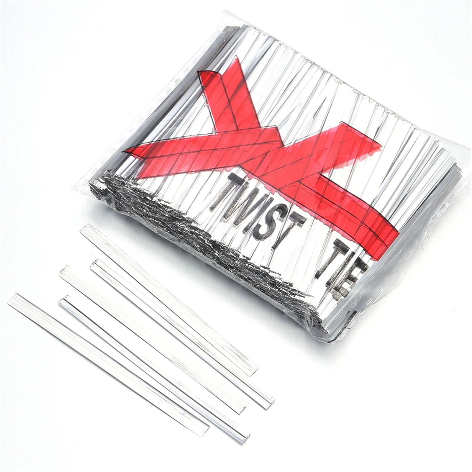 7600 Attaches torsadées argentées 4x100mm en plastique métallisé pour sachets de bonbons