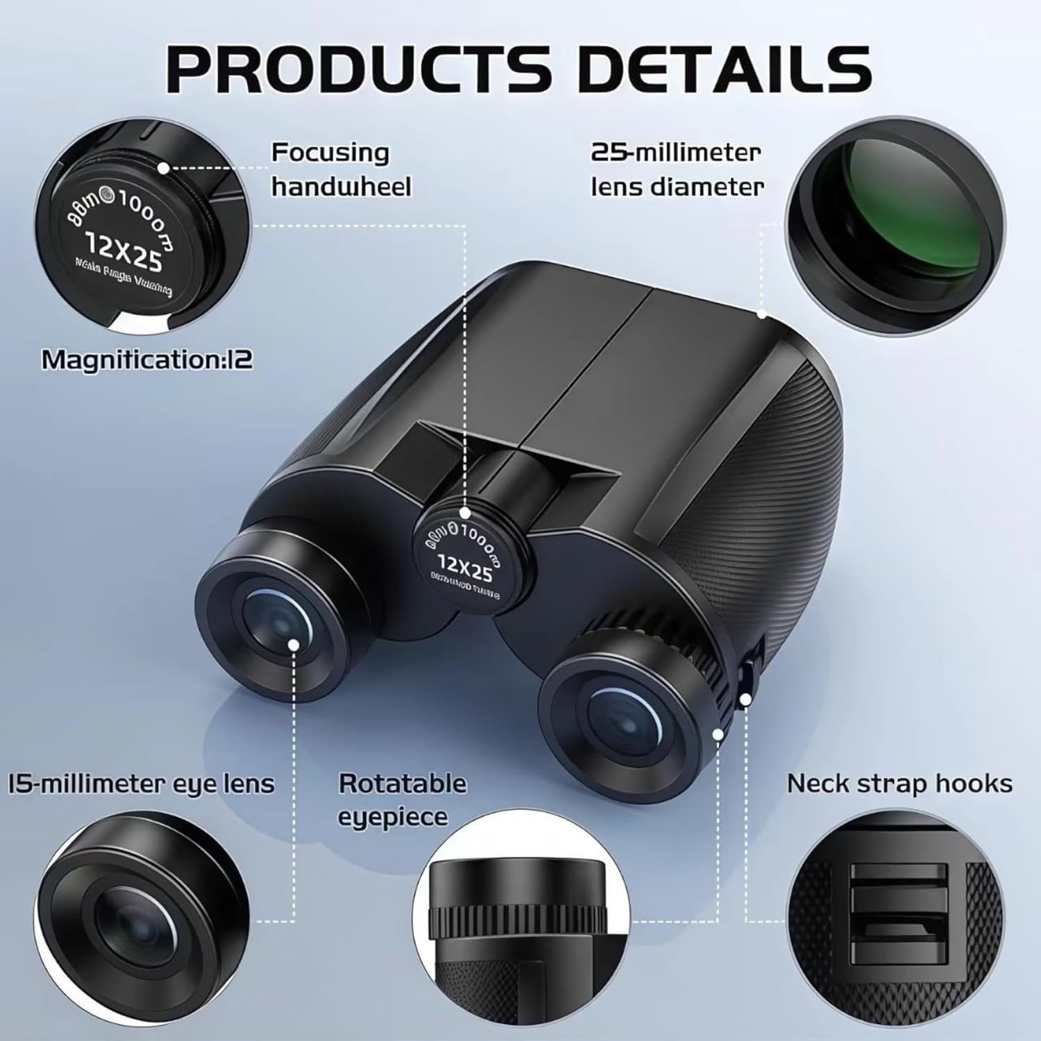 12x25 Compact Small Binoculars for Adults Teens – Lightweight Pocket Binoculars with BAK4 Prism & FMC Lens – High Power for Bird Watching, Concerts, Hiking – Easy Focus, Comfortable Eyecups