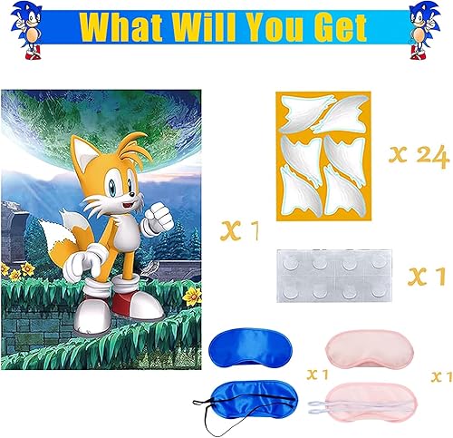 Miniatura 2 de Suministros de fiesta de cumpleaños, póster con pin the hand, juegos de fiesta, póster grande con 24 calcomanías y 2 vendas para los ojos para