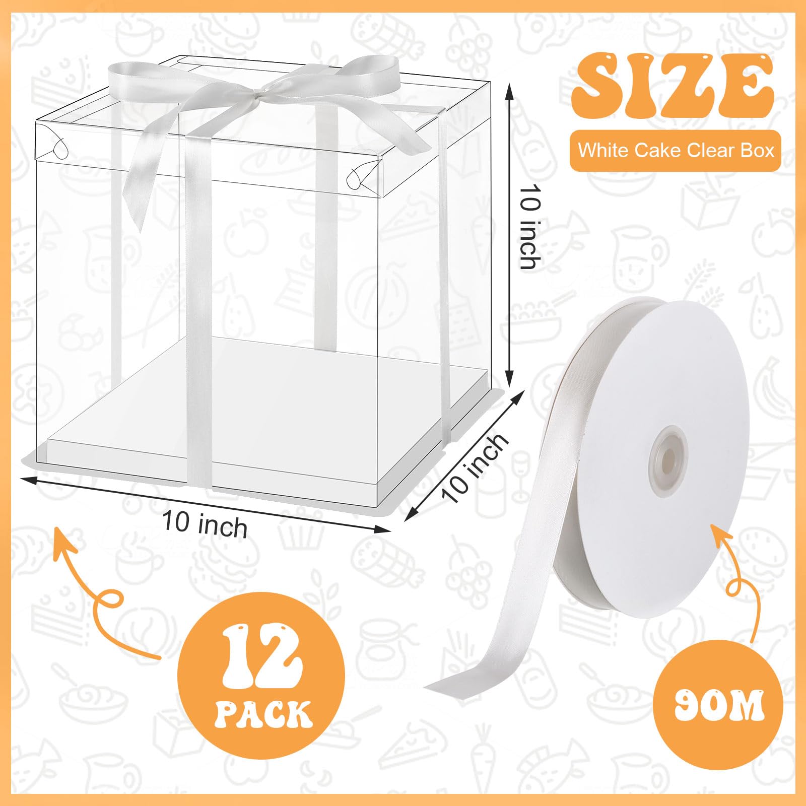 Fuutreo 12 cajas transparentes para tartas de 12 x 12 x 10 pulgadas, cajas grandes de embalaje de pasteles transparentes con tapa y cinta para regalo, boda, fiesta, cumpleaños, aniversario, exhibición