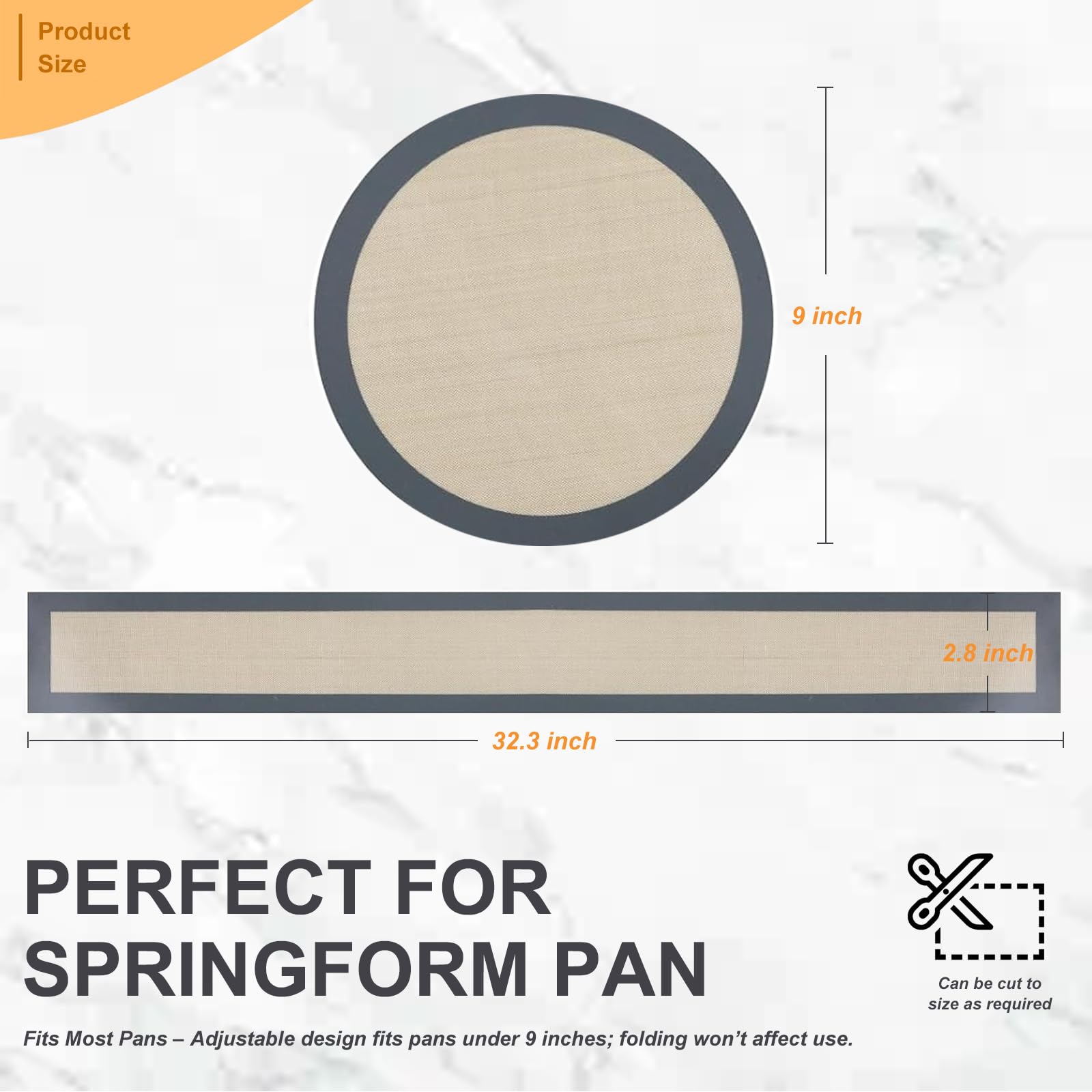 Silicone Baking Mat for Springform Pan 9 Inch, 2 PCS Non-stick and Easy-clean Springform Pan Protector, Prevent Cake from Sticking to Side and Bottom for Cheesecake Pan, included Silicone Storage Band