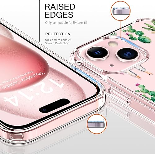 Miniatura 2 de bicol Funda compatible con iPhone 15 Plus, transparente con diseños de moda para niñas y mujeres, ajuste delgado, a prueba de golpes, funda