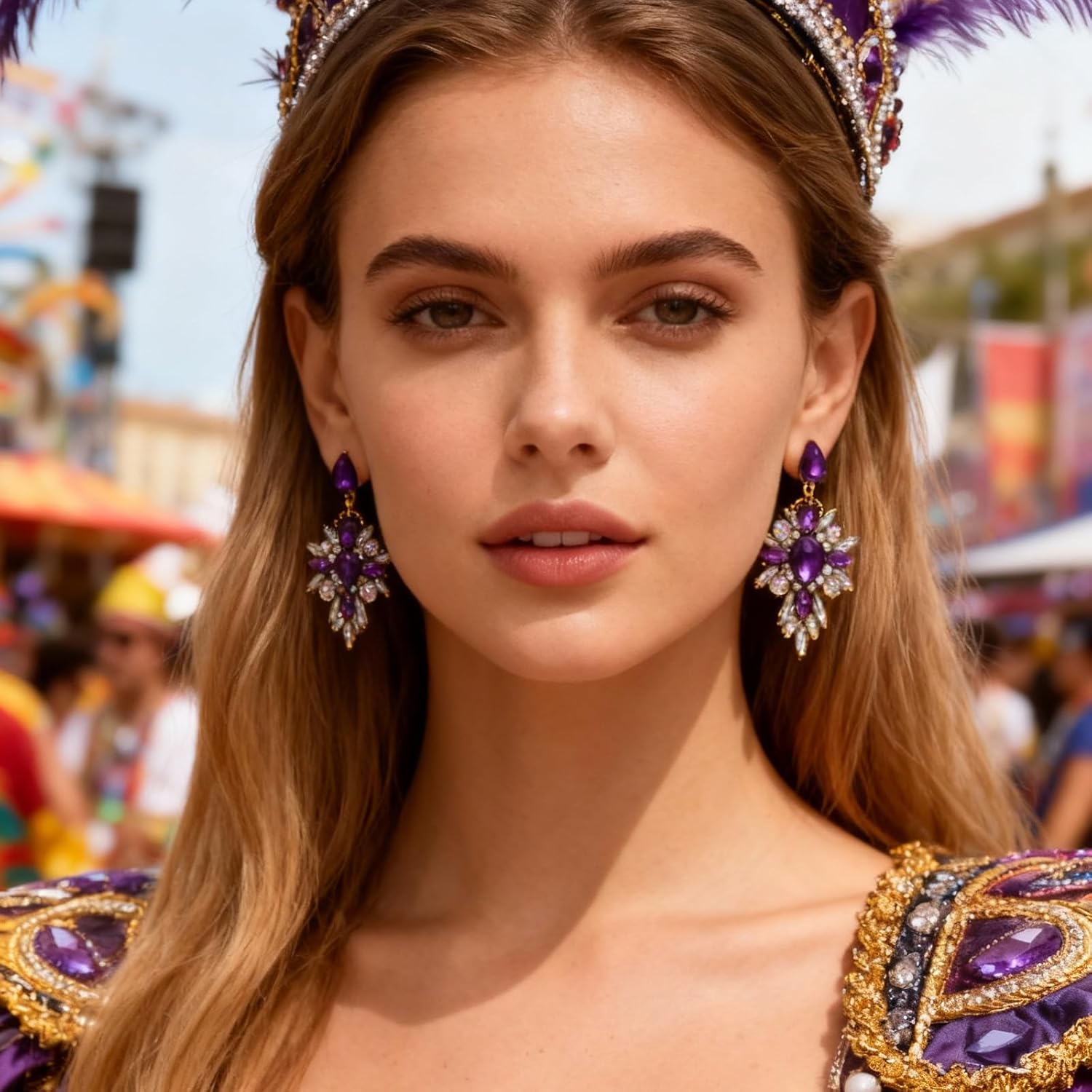 Rhinestone Earrings for Women Purple Blue Gold Crystal Cubic Zirconia Stud Drop Diamond Dangle Dainty Statement Jewelry - Image 4