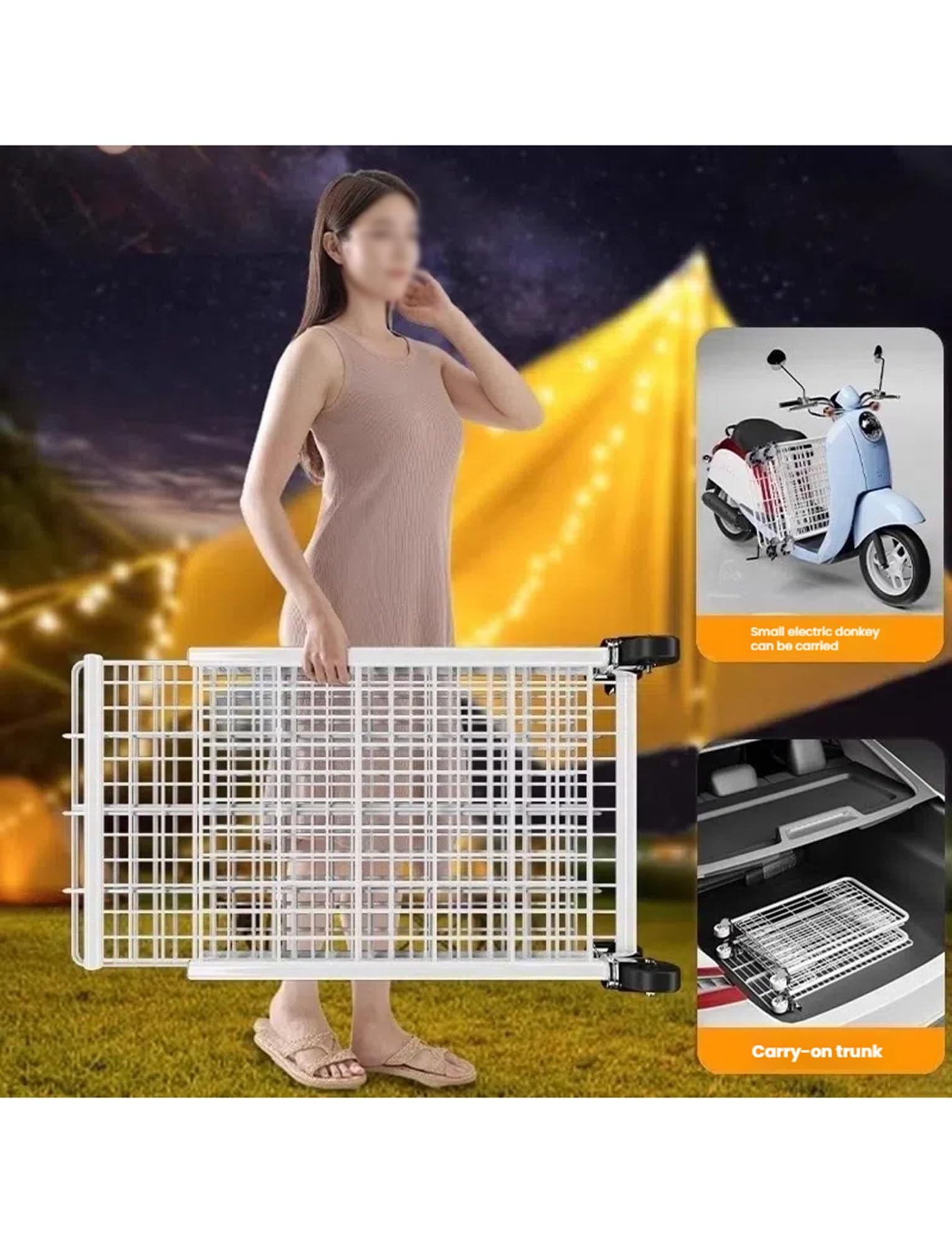 Expositor Ligero para Puesto de Mercado, Carrito de Comida callejera de 2 Niveles con Ruedas y diseño de Malla, Plegable para Uso Comercial (Negro, 80 x 55 x 130 cm)