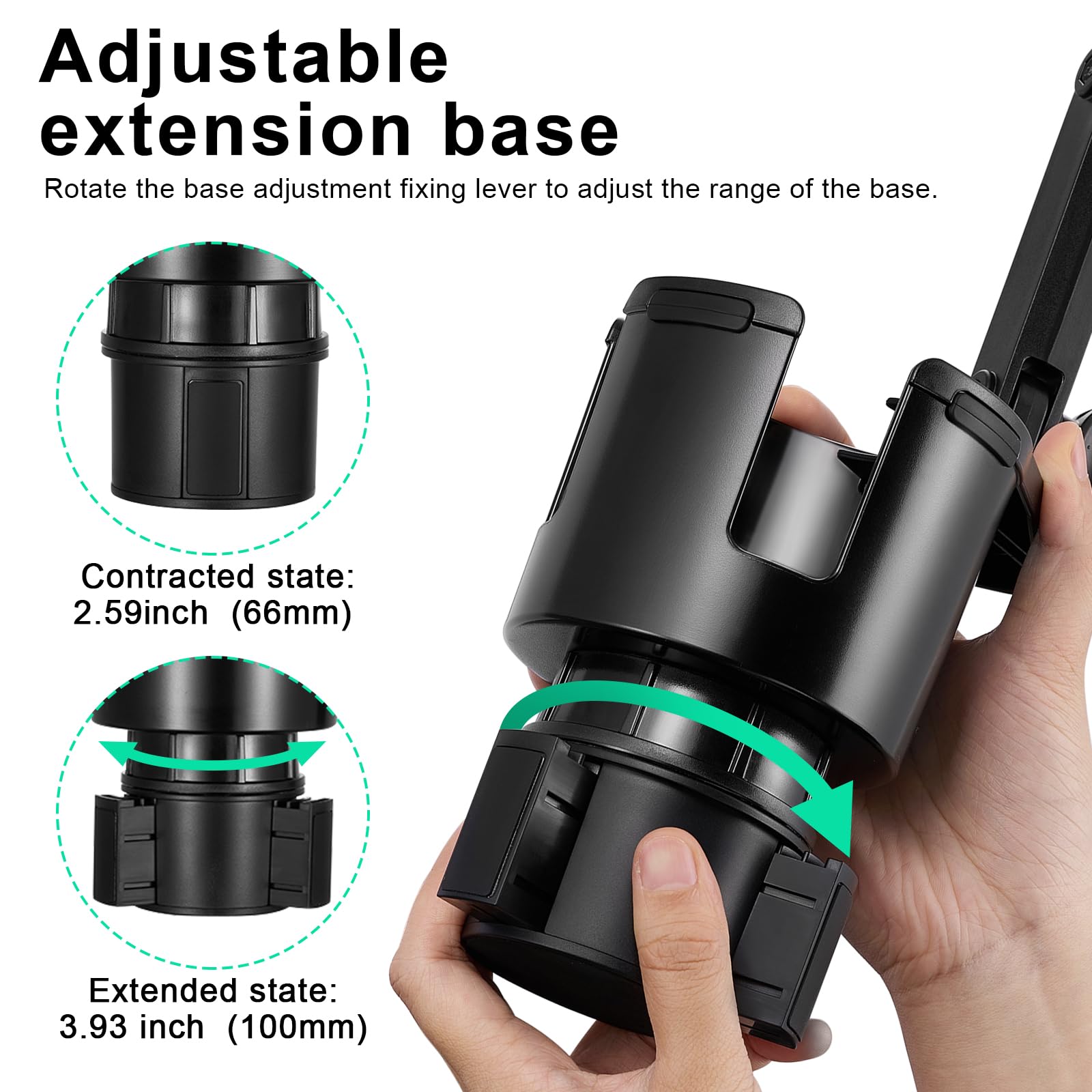 This Hill Car Cup Holder Expander Adjustable Base with Phone Mount 360° Rotation Cup Holder Cell Phone Holder for Car Compatible with iPhone All Smartphones