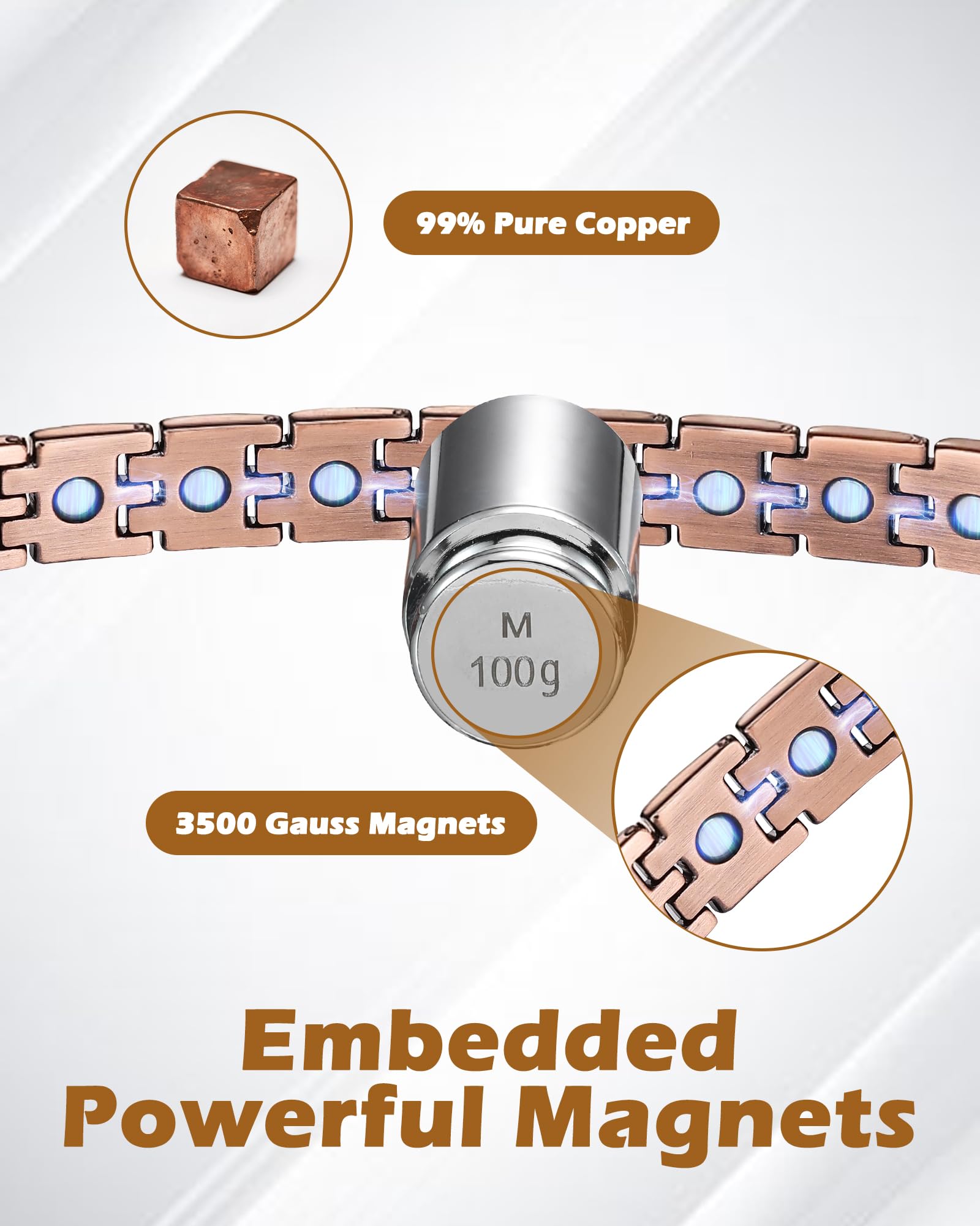 Jeracol Bracelet en cuivre avec aimants ultra puissants