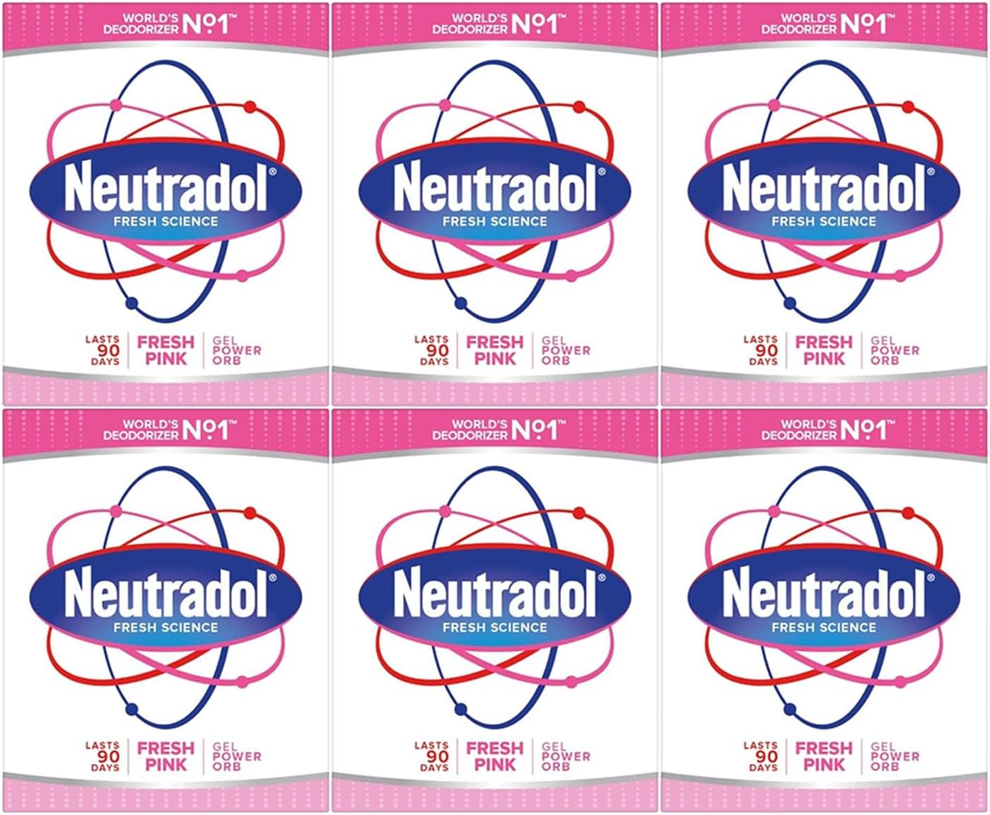 Slow Release Gel, Air Freshener and Odour Eliminator, No Plug or Spray Needed, Fresh Pink, Multipack of 6 x 135g