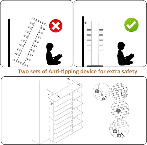 Miniatura 8 de HOMEFORT Zapatero de 10 niveles, 50 pares de estantes grandes para zapatos, torre de zapatos de 61.8 pulgadas de alto, organizador de zapatos