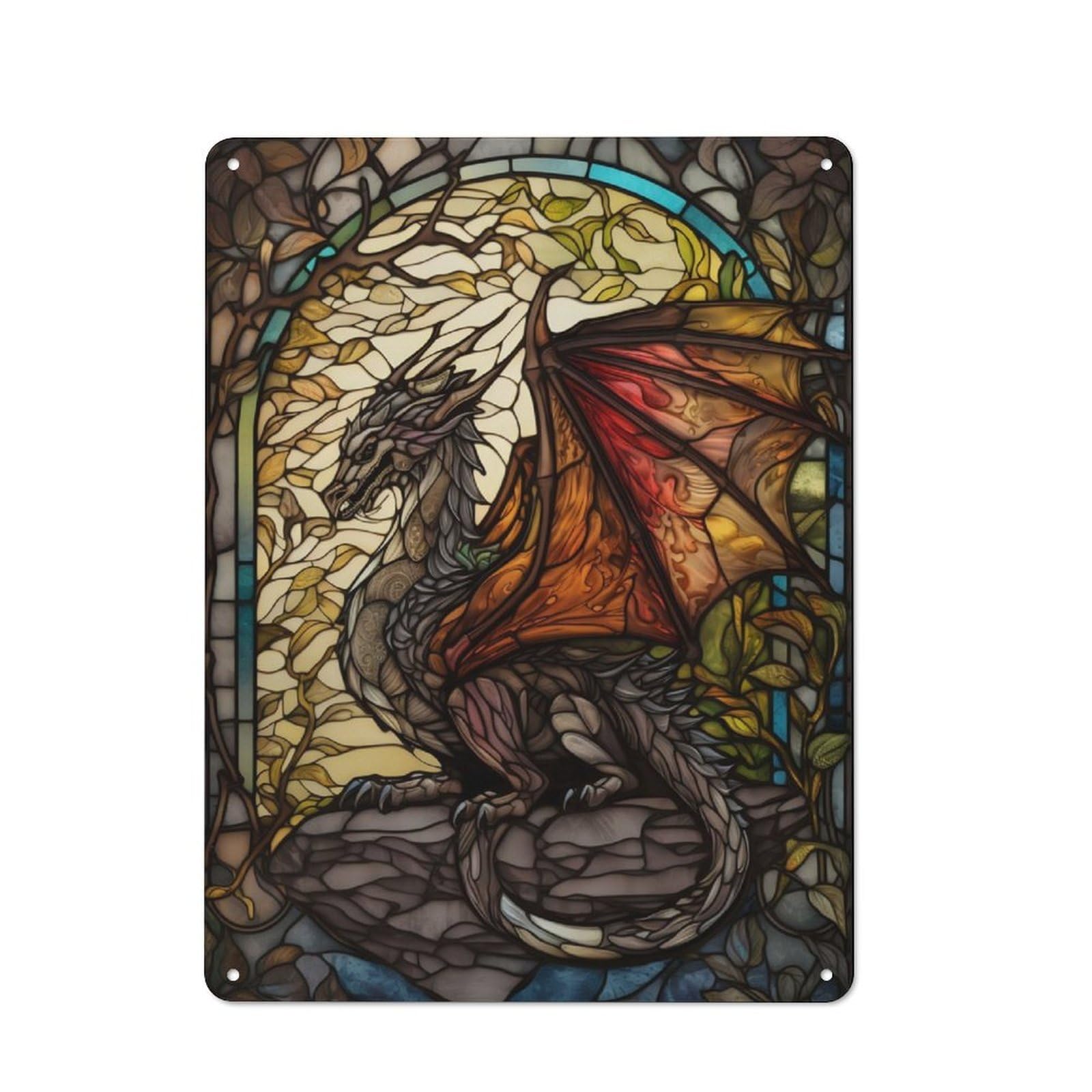 Industrial Tin Wall Sign 40x30cm Featuring Dragon in A Glass, Urban Room Decor for Workspace, Cafe, Hallway Or Garage