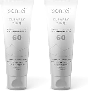 Sonrei Clearly Zinq Mineral Gel Sunscreen SPF 60 – 24% Non-Nano Zinc Oxide, Broad Spectrum UVA/UVB, Reef Safe, Vegan, Fragrance-Free, Clear Gel for Face & Body, 3.40 Fl Oz (Pack of 2)