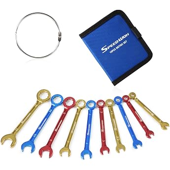 SPEEDWOX 10 Pcs Color Coated Open and Box End Color Plated Mini Combination Wrench Set Metric with Portable Bag and Large Rin