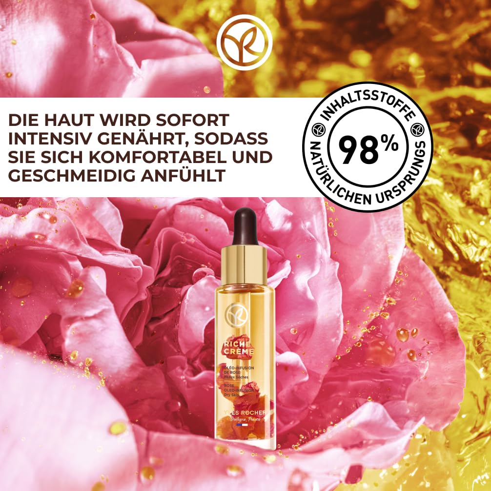 Yves Rocher RICHE CRÈME Anti-Aging Set – Gesichtsöl 30ml + Tagescreme 50ml + Nachtcreme 50ml – Mit 1000 Rosen Öl & 30 Kostbaren Ölen – Regenerierende Gesichtspflege