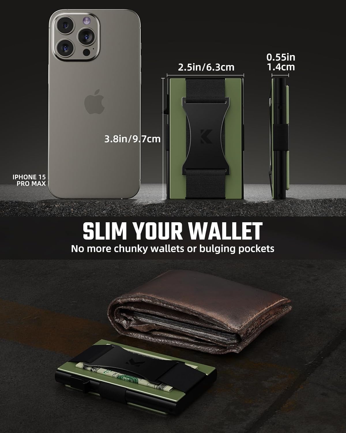 Metal Wallet for Men Minimalist Pop Up RFID Blocking Front Pocket Wallet Cash Strap for Men thumbnail