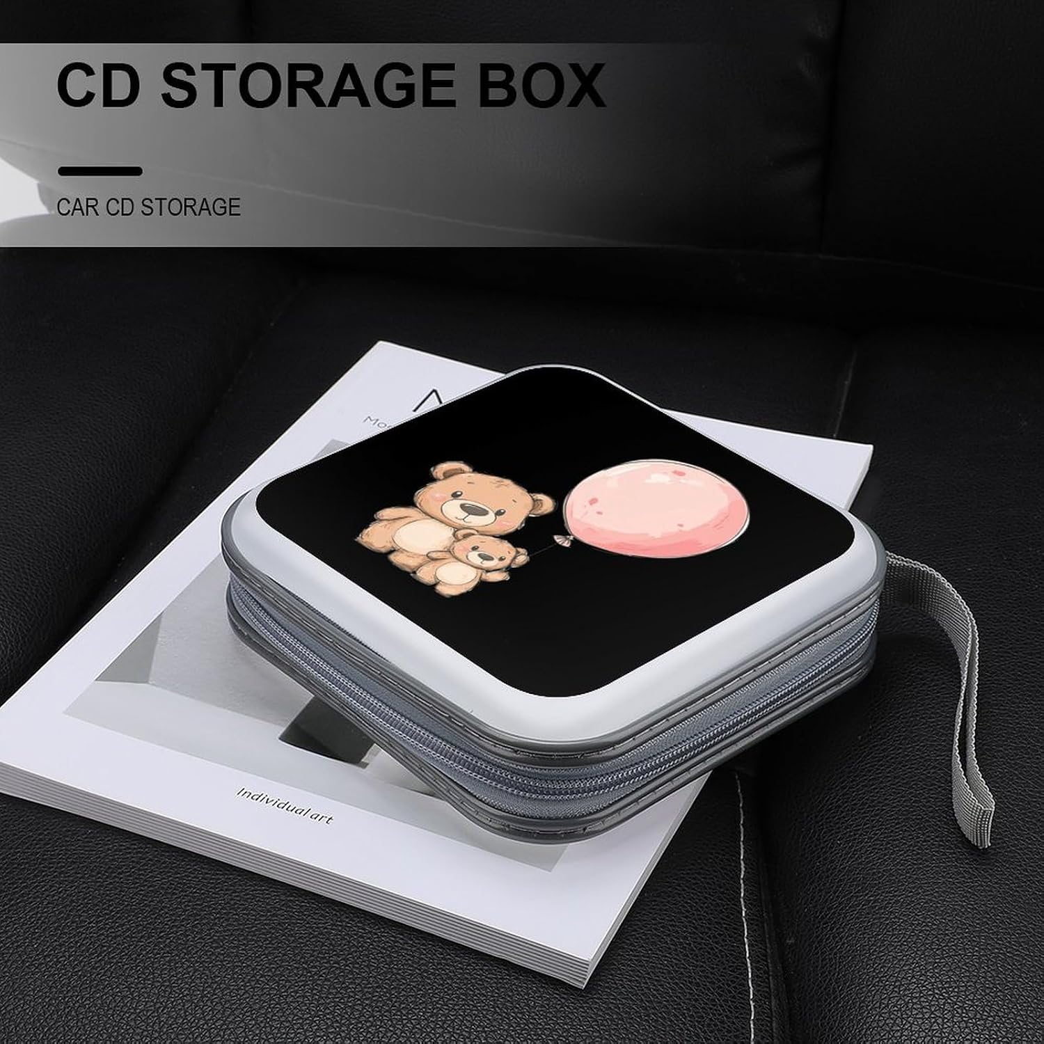 Bear Mom with Balloon Protective CD Case Storage Rack 40 Capacity DVD Holder Organizer Car Travel