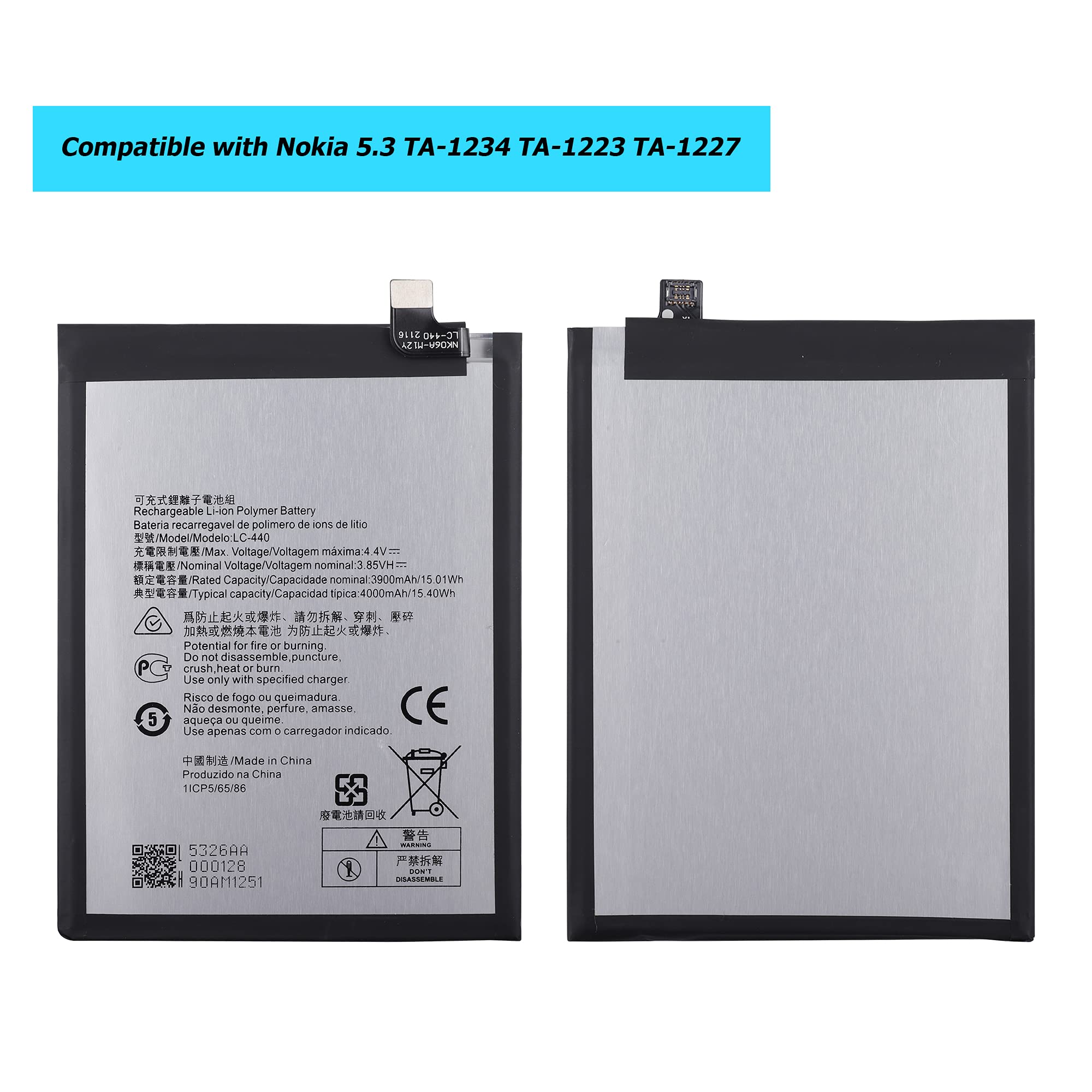 Vvsialeek LC-440 Replacement Battery Compatible with Nokia 5.3 TA-1234 TA-1223 TA-1227 TA-1229 with toolkit