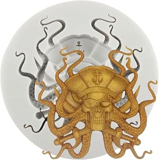 Octopus Pirate Silicone Mold Halloween Skull Fondant Mold for Halloween Cake Decorating Cupcake Topper Sugar Craft Candy Chocolate Polymer Clay Gum Paste