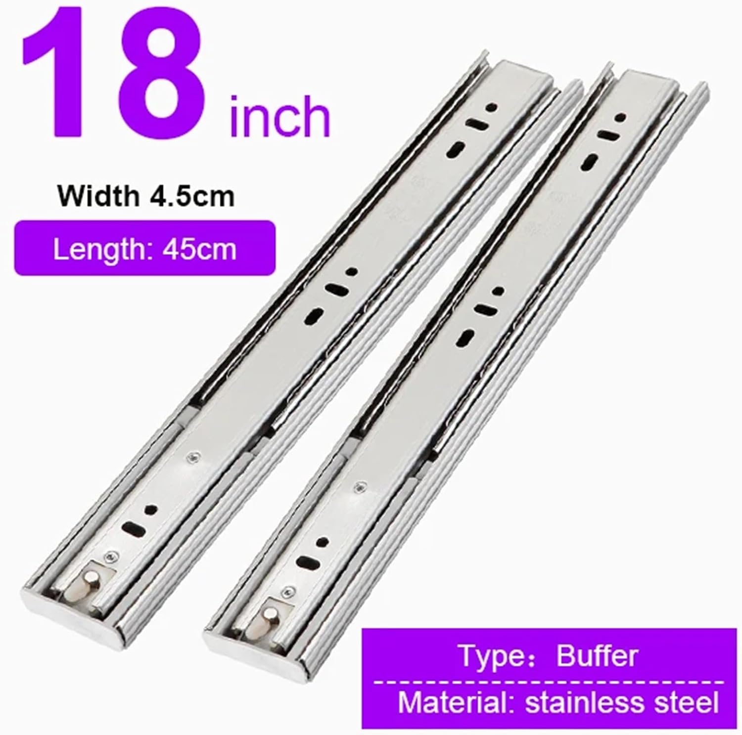 Drawer Slides 45mm Soft Close Drawer Slide Rail Stainless Steel Three Fold Full Extended Ball Bearing Guide(18 Inch (450mm))