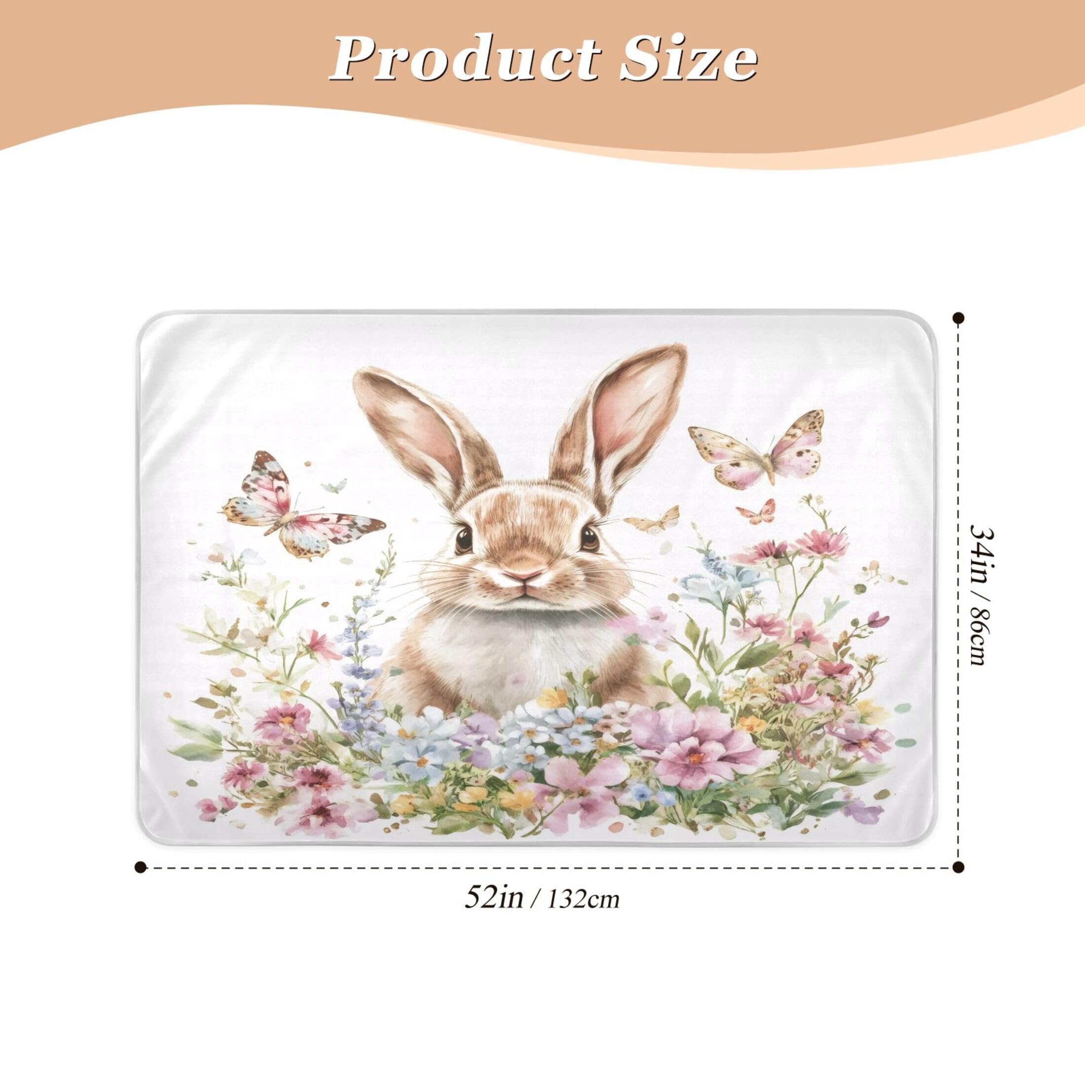 Takiito Watercolor Bunny Flowers Bed Pad Reusable Bed Underpad Washable Waterproof Leak-Proof Quick Dry Incontinence Pee Pad for Toddlers Kids Adults Pets 34x52 in