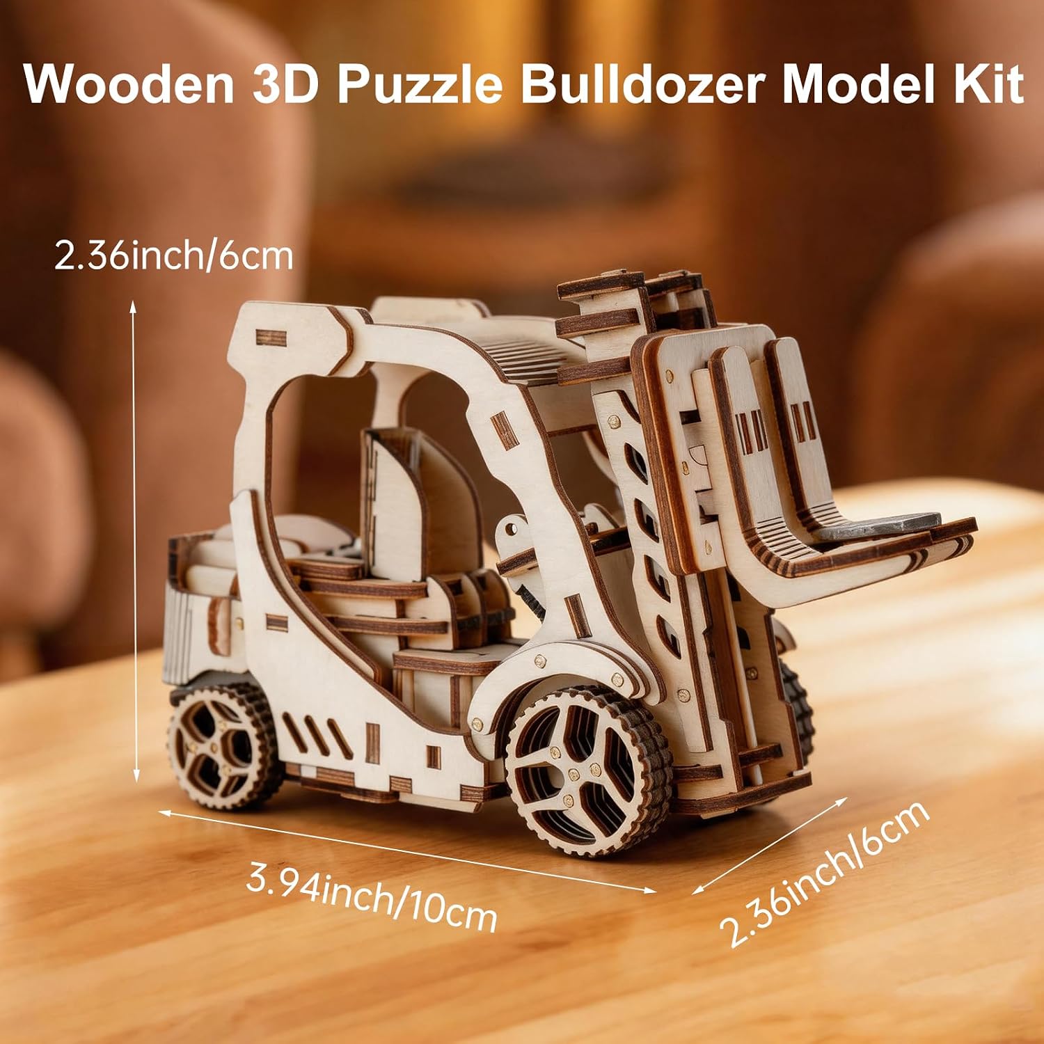 Wooden 3D Puzzle, Creative DIY Model Building Kit for Adults, Handmade Wooden Craft Collectible Ornament, Hobby Gift for Adults & Men, 60 Pieces Forklift, Basswood Material image 2
