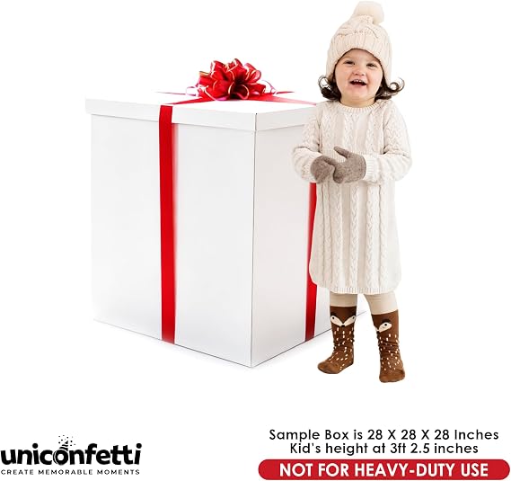 Extra Large Gift Box 28x28x28Giant, Jumbo, White Gift Boxes with Lid for Large Gifts, Big Presents for Birthday Surprise, Gender Reveal, Valentine's Day, Chinese New Year and Other Celebrations, Not for Heavy-Duty Storage Use