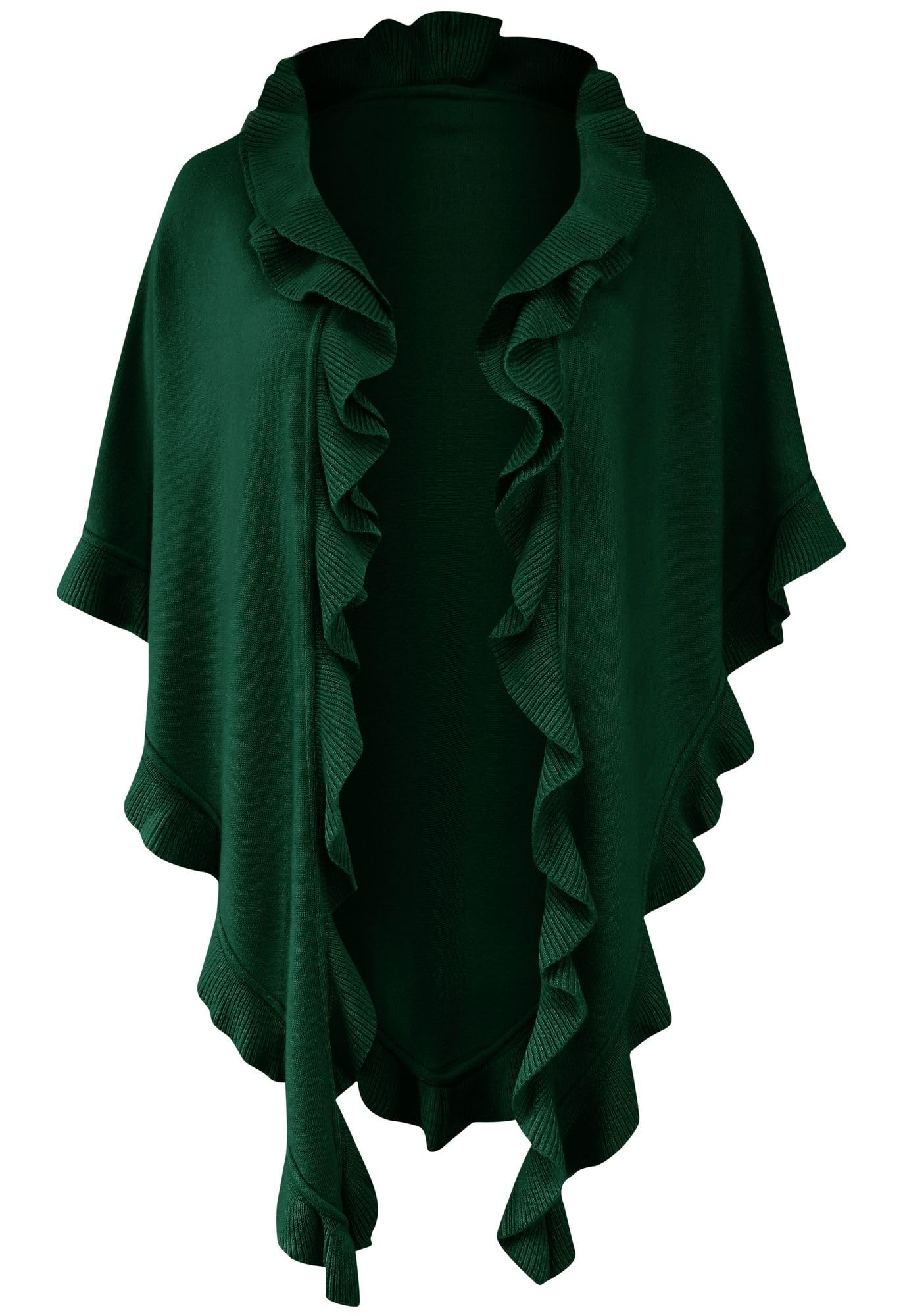 Trachten Mayr Women's Dark Green Cape Costume Towel Poncho Cape Stole Shawl Knitted Poncho Tracht - Green - One Size