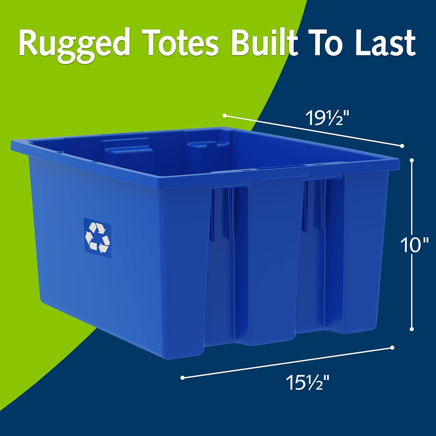 ReadySpace 6-Pack Commercial Industrial Heavy Duty Stackable Large Capacity Recycling Bin Box Containers, 9 Gallon 19-1/2-Inch x 15-1/2-Inch x 10-Inch, Blue