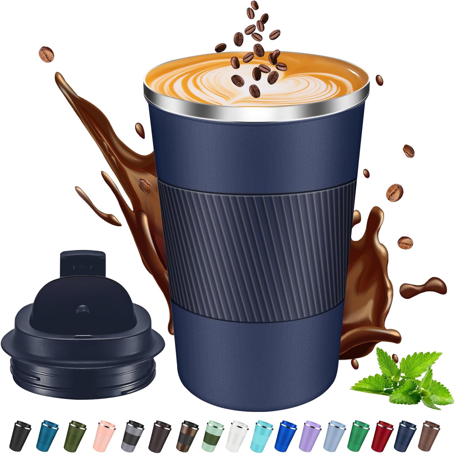 Insulated Coffee Mug 12 oz Travel Coffee Mug with Lid Pill Proof, Stainless Steel Vacuum Thermal to GO Leakproof, Tumbler Reusable Coffee Cup for Men and Women Hot & Iced Drinks