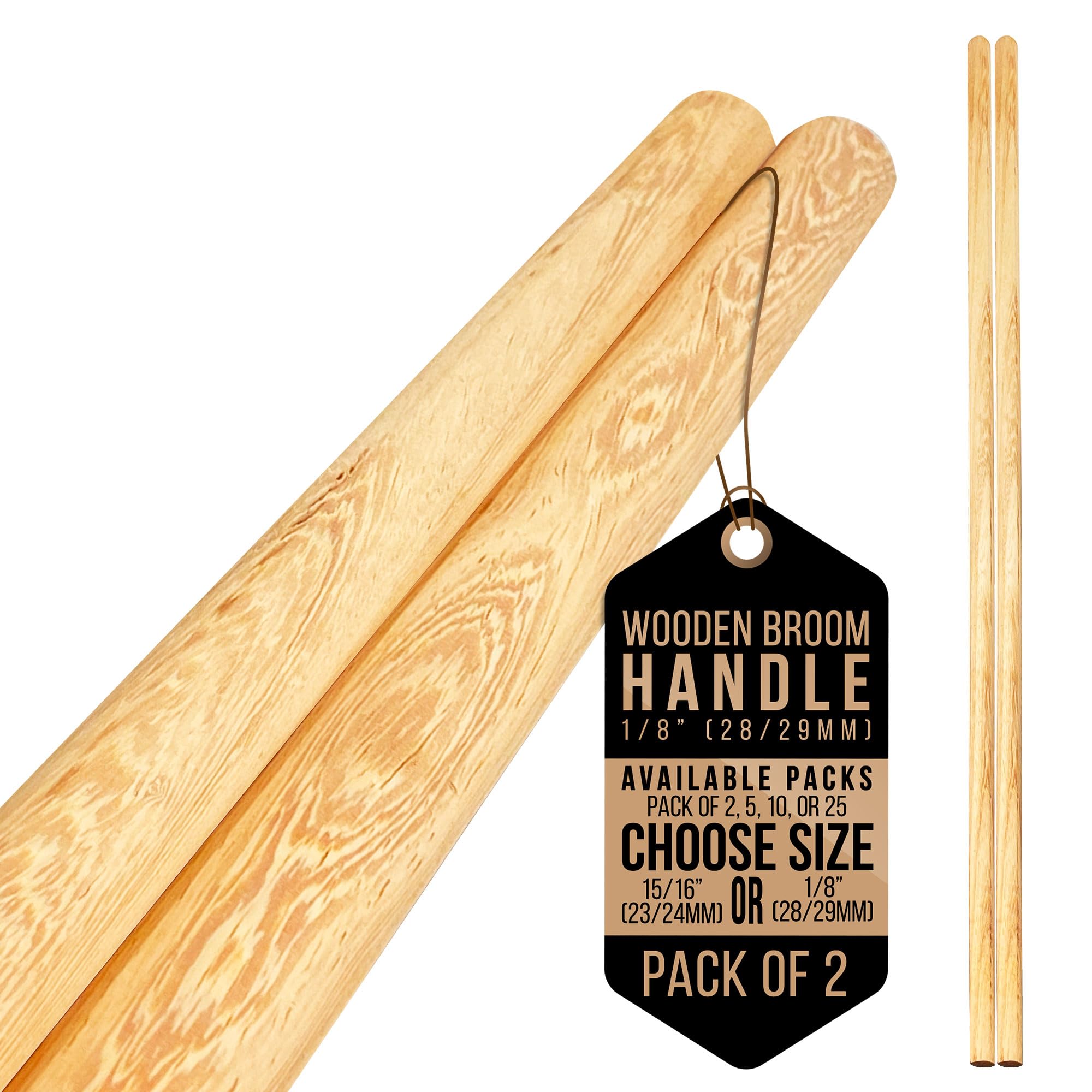 Tdbs The Dustpan And Brush Store Pack Of 2 Wooden Broom Handle – Multipurpose Garden Broom Shaft, Mop Handle, Broomstick Brush Pole, Plant Support Wooden Sticks For Garden - 120Cm Long Stick (, 1/8" (28/29Mm)