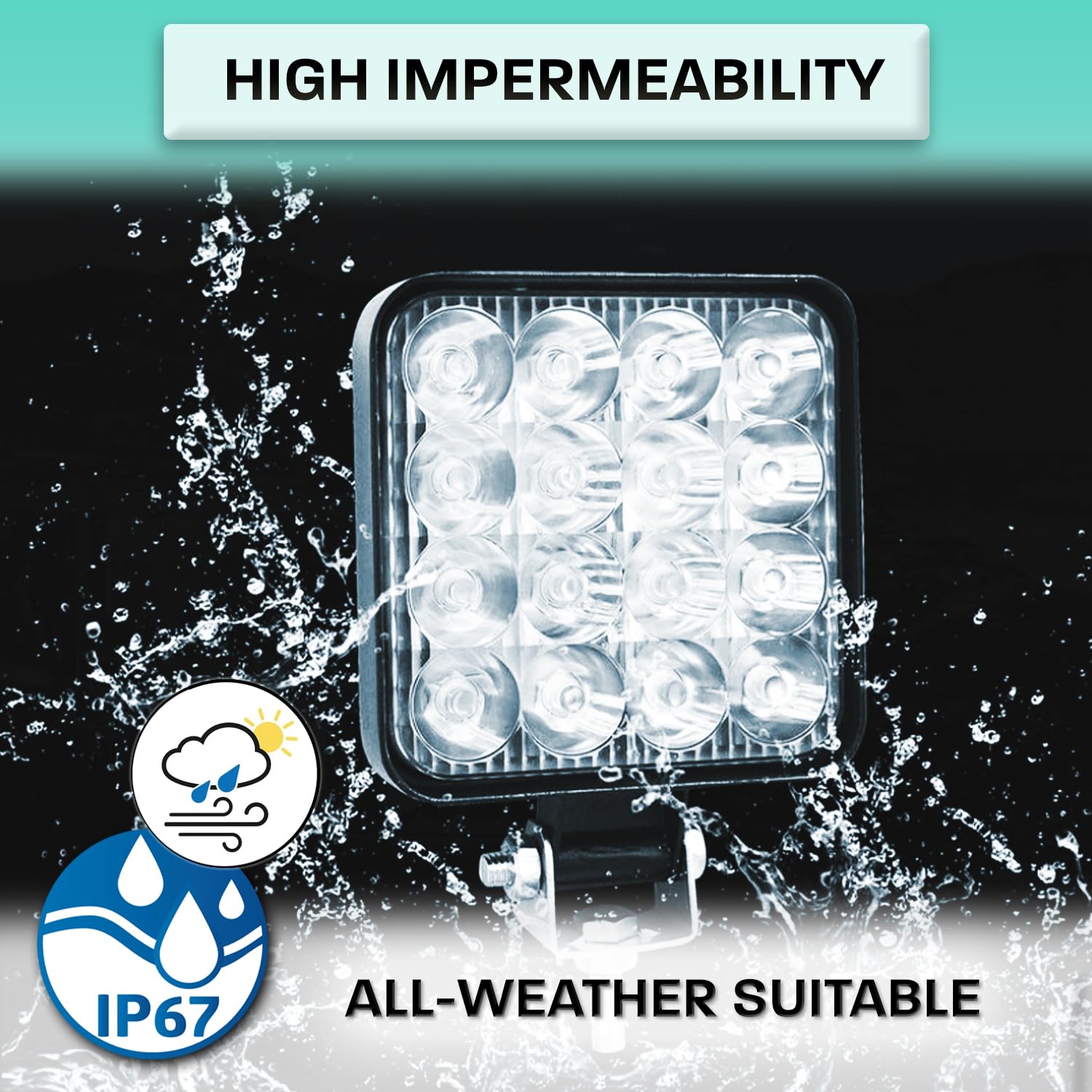 Fari Trattore 12V 4.21" 10.5 cm IP67 48W 16 LED 6500K 4 Pezzi Alluminio ABS - Faro Auto 12V Faretti Da Lavoro