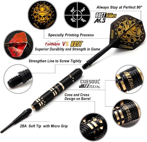 Miniatura 5 de CUESOUL Jazz - Juego de dardos de punta suave de 0.67 oz con 6 vuelos integrados de plástico AK5 y 36 puntas de plástico para tablero de dardos