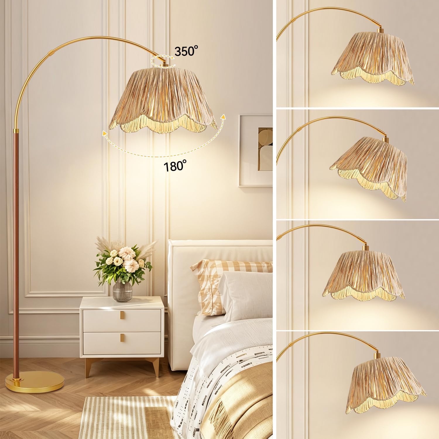 Vintage Arc Floor Lamps for Living Room Farmhouse Wood Floor Lamp with Remote Control,Dimmable Rattan Floor Lamp Boho Standing Lamp with 3 Color Temperature Wicker Tall Floor Lamp for Bedroom Corner thumbnail