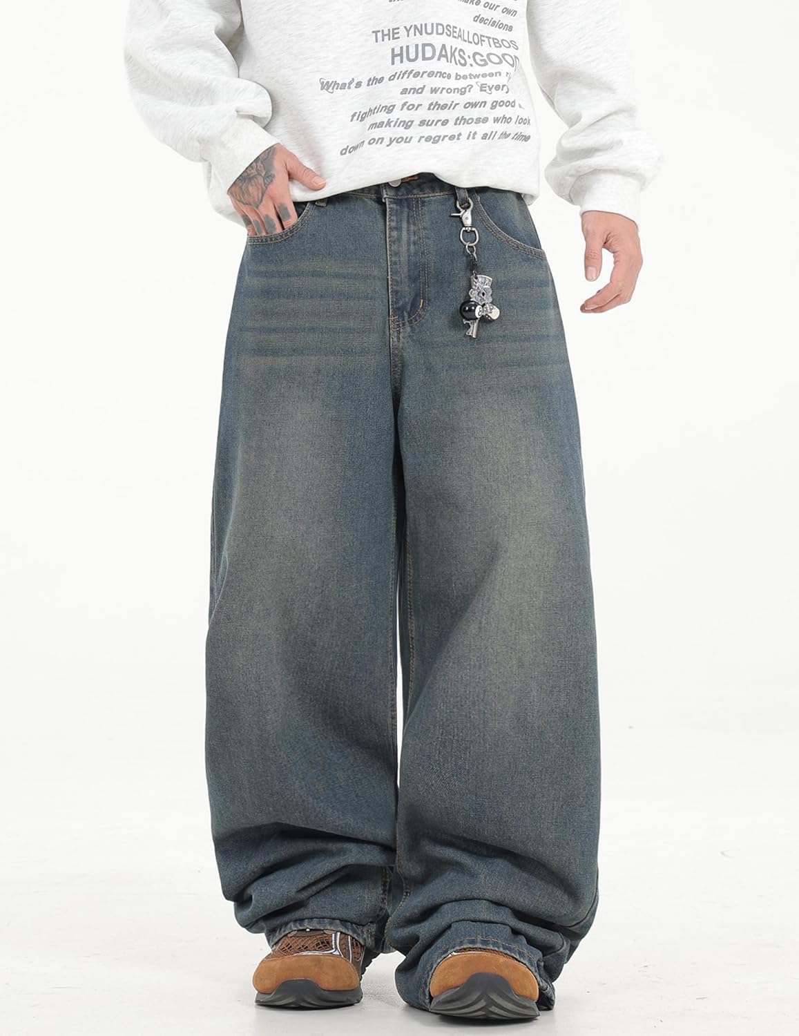 Men's Baggy Jeans Loose Fit Denim Pants Mid Waist Trousers Wide Leg Skater Jeans Y2K Streetwear - Image 6