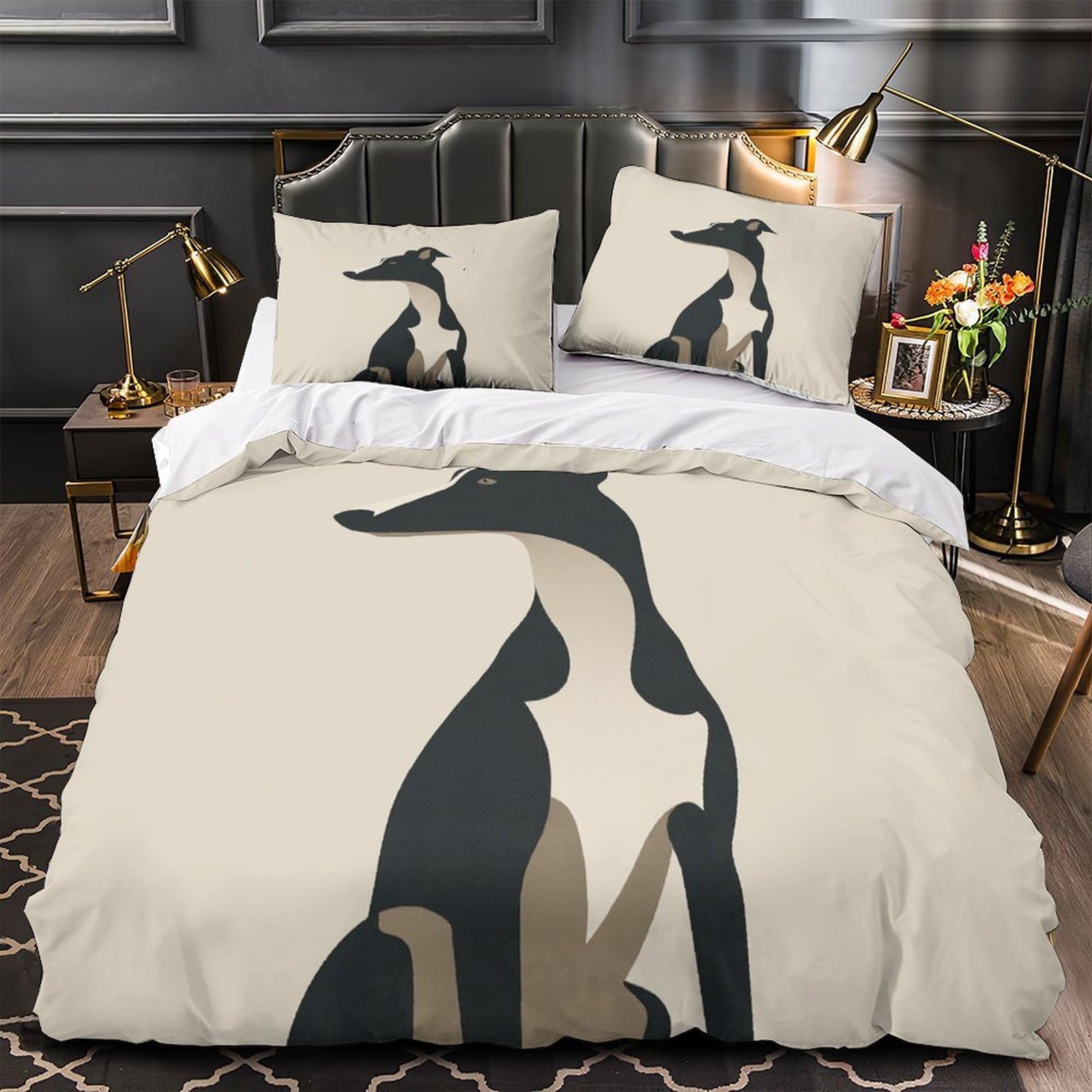 Parure de lit king en microfibre de 220x240cm avec housse de couette imprimée de feuilles vertes
