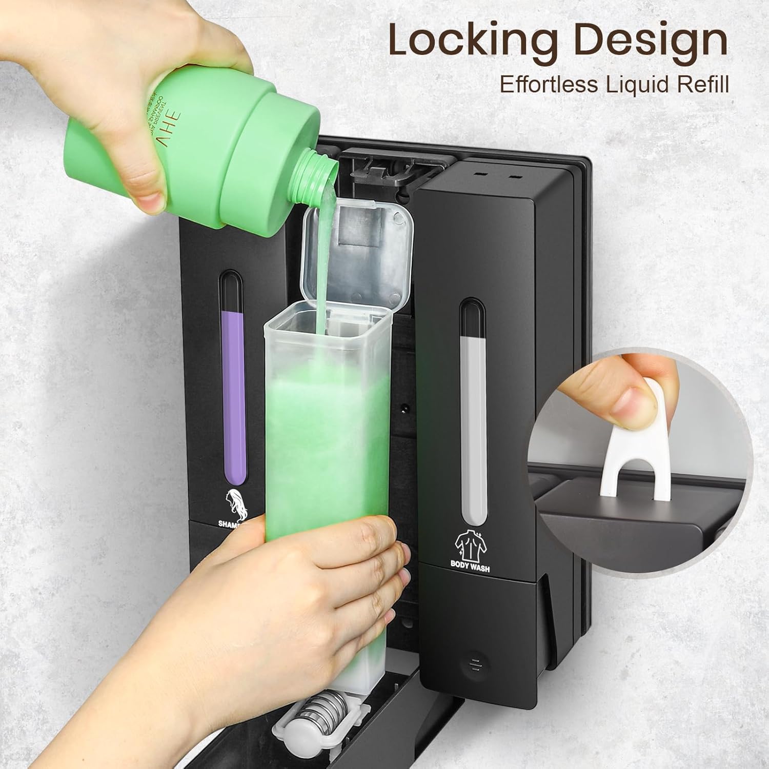 3 Chamber Shampoo and Conditioner Dispenser, No Drill - Wall Mounted Shower Soap Dispenser, Refillable Body Wash Dispenser Set 3, 1200ML Large Capacity, for Bathroom & Hotel, Black