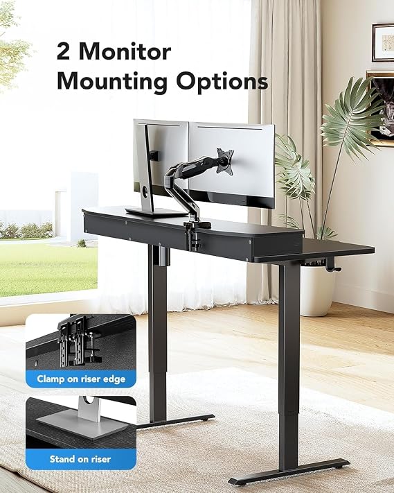 HUANUO 48 x 26 Electric Standing Desk with 2 Drawers & 26.7 Large Keyboard Tray, C-Clamp Mount Compatible, Adjustable Computer Desk for Home Office, Stand Up Desk with 4 Height Presets, Black