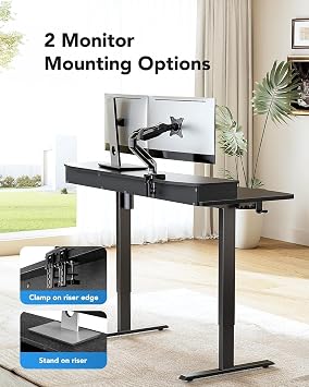 HUANUO 48 x 26 Electric Standing Desk with 2 Drawers & 26.7 Large Keyboard Tray, C-Clamp Mount Compatible, Adjustable Computer Desk for Home Office, Stand Up Desk with 4 Height Presets, Black
