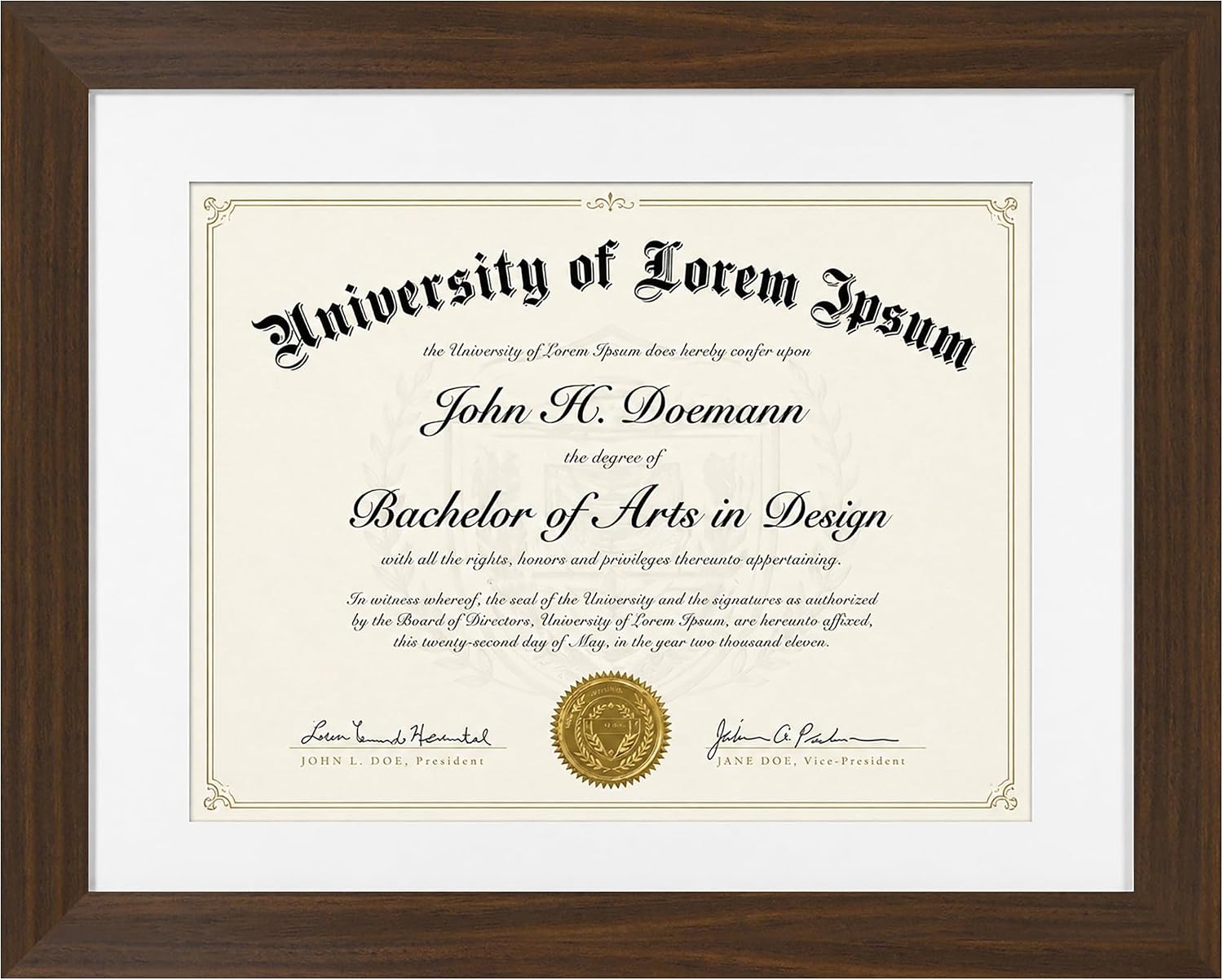 Americanflat 11x14 Diploma Frame with Shatter-Resistant Glass - Use as 8.5x11 Frame with Mat or Display 11x14 Documents Without Mat - Certificate Frames with Engineered Wood for Wall - Walnut