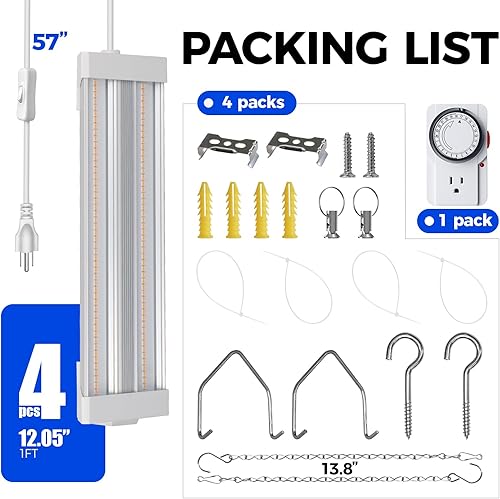 Miniatura 60 de Barrina Luces de cultivo para inicio de semillas, alto PPFD, espectro completo, enlazables, luces de cultivo colgantes para plantas
