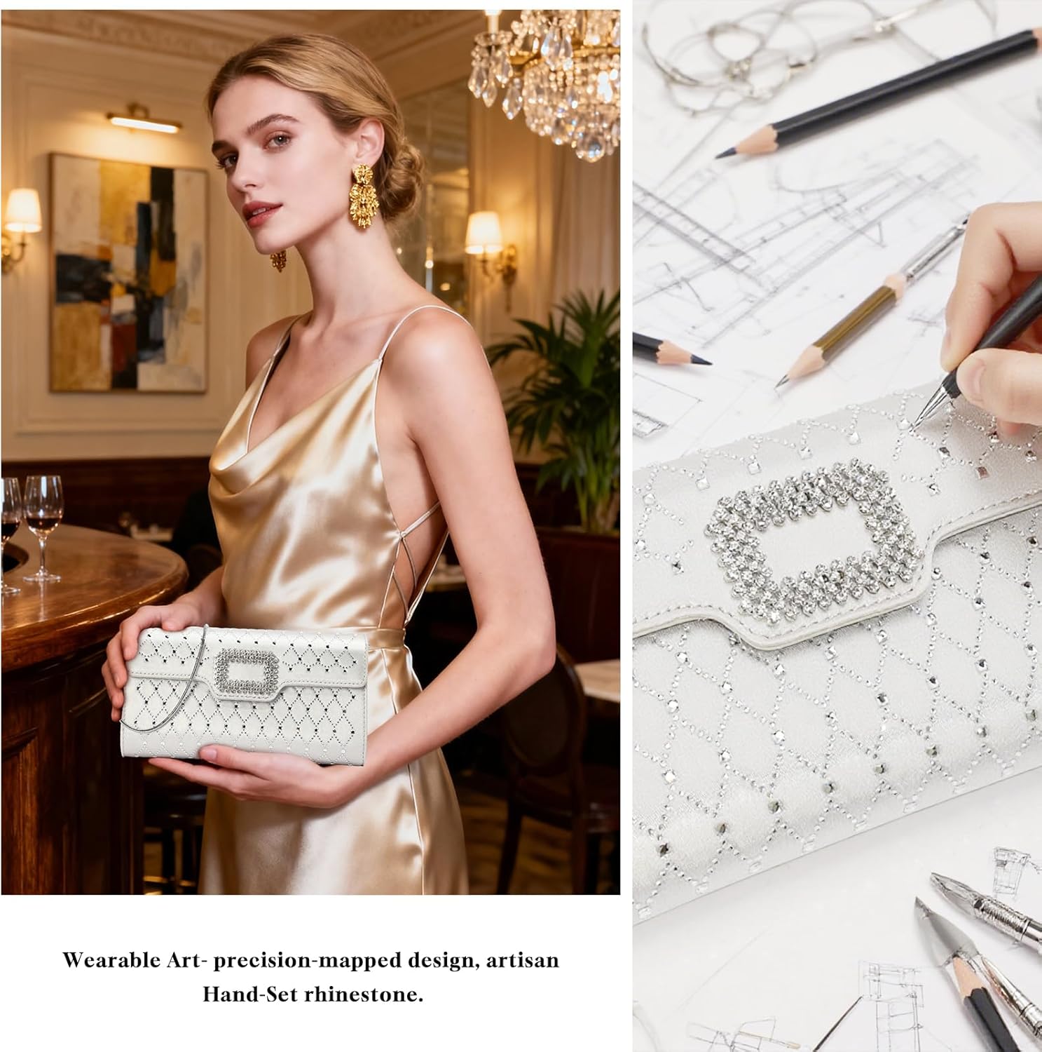 Rhinestones Evening Clutch Purses for Women Formal Dressy Handbag with Chain Strap for Weddings Cocktail Prom Party - Image 3