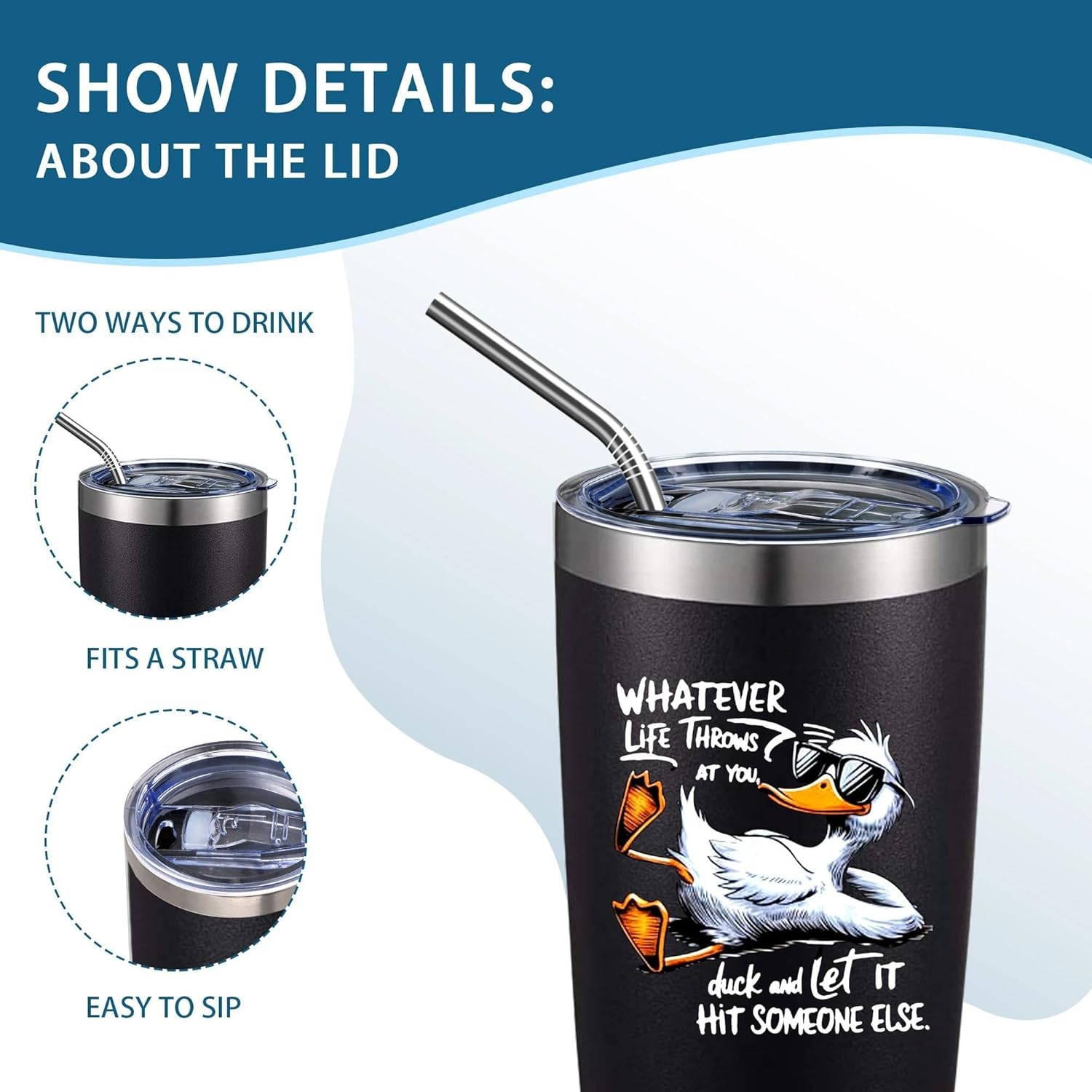 Funny Ducks Cup,20 Oz Insulated Stainless Steel Iced Coffee Tumbler with Lid Straw and Brush,Funny Travel Coffee Mug Cup Water Bottle, Duck Gifts for Students,Teens,Young Adults,Duck Lovers(Black) - Image 4